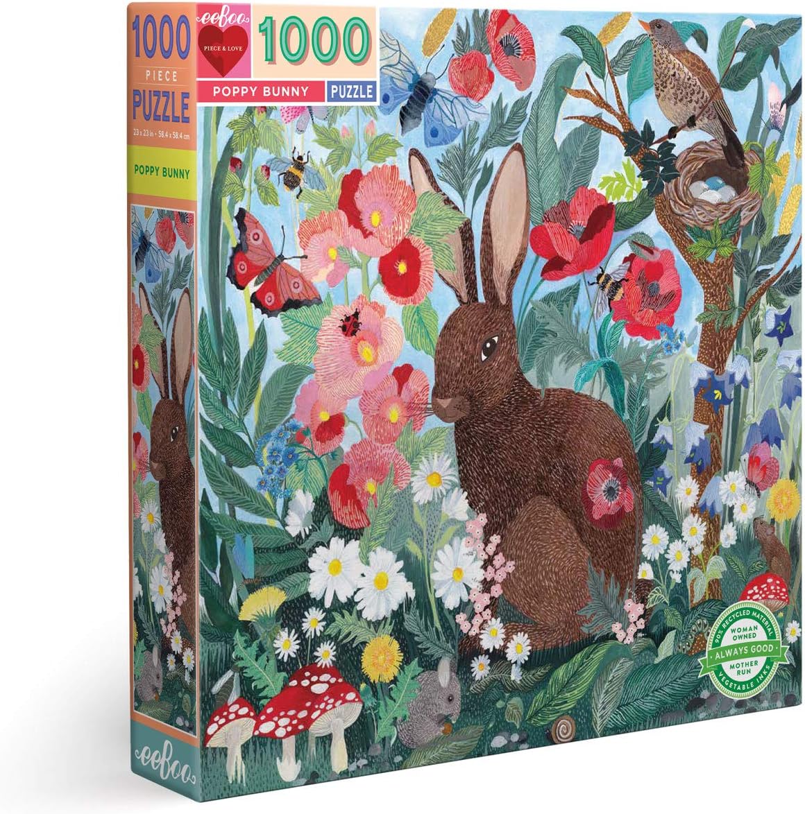 eeBoo Piece and Love Poppy Bunny 1000 piece square adult Jigsaw Puzzle