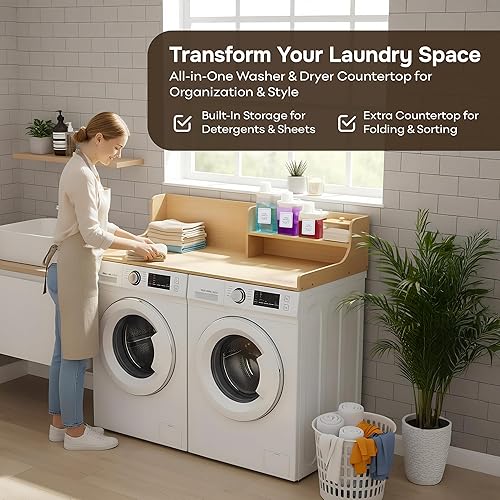 Miniatura 3 de SOBHI Encimera para lavadora y secadora con accesorios de lavandería Organización de lavandería y decoración de almacenamiento Incluye 3