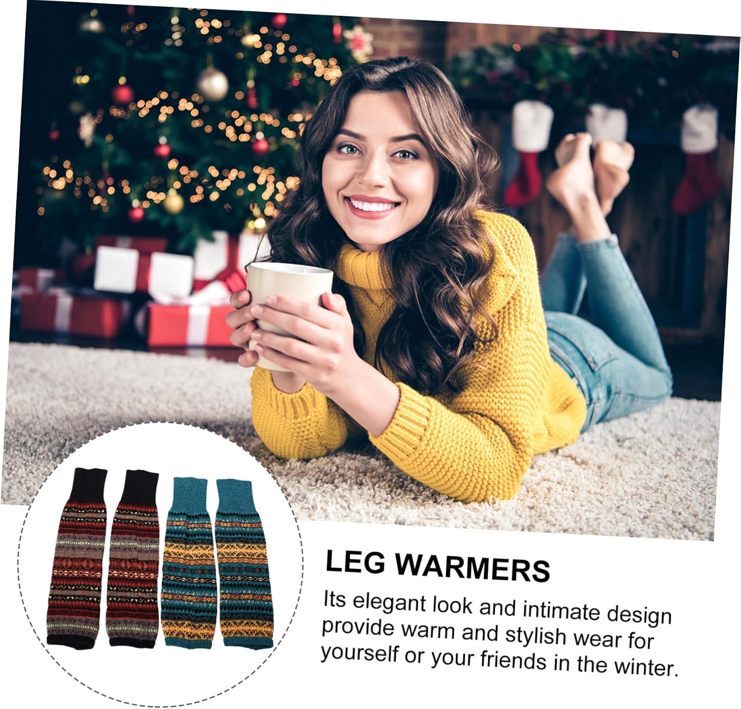2pairs Warm Winter Women Fashion Socks Woolen Knee High Leg Warmers for Women