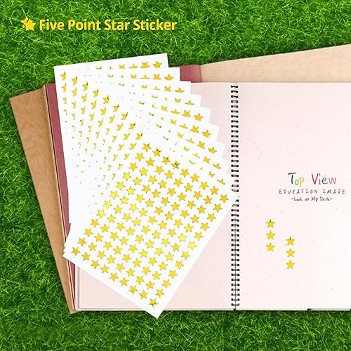 Miniatura 2 de 2160 unidades, 20 hojas de calcomanías pequeñas de estrella dorada, calcomanías de recompensa de 0.3 pulgadas de diámetro, calcomanías de estrellas