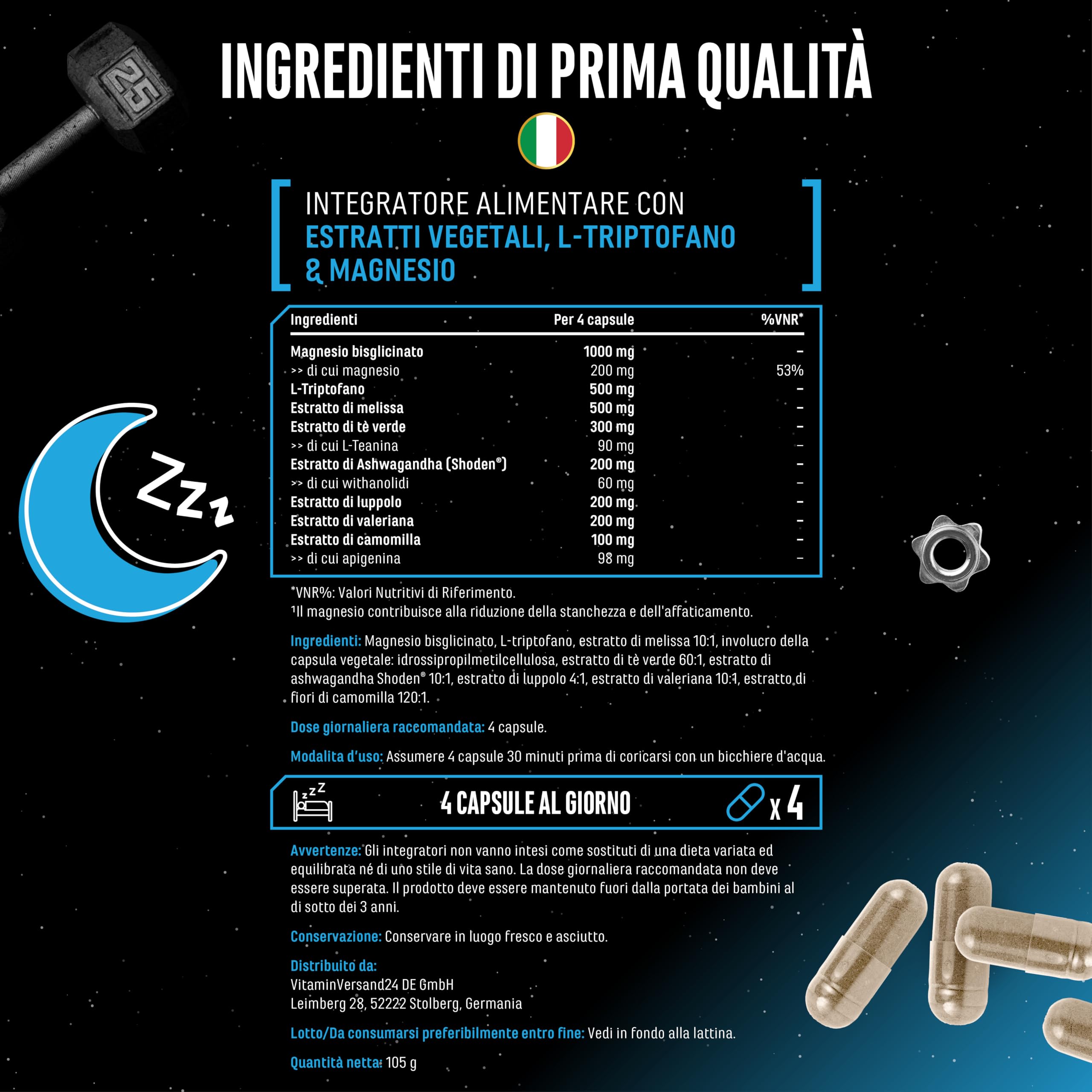 Knockout - Supporto per il sonno e il recupero - 120 capsule con estratto di Ashwagandha Shoden®, magnesio, L-triptofano, L-teanina naturale da tè verde, valeriana - Vegan