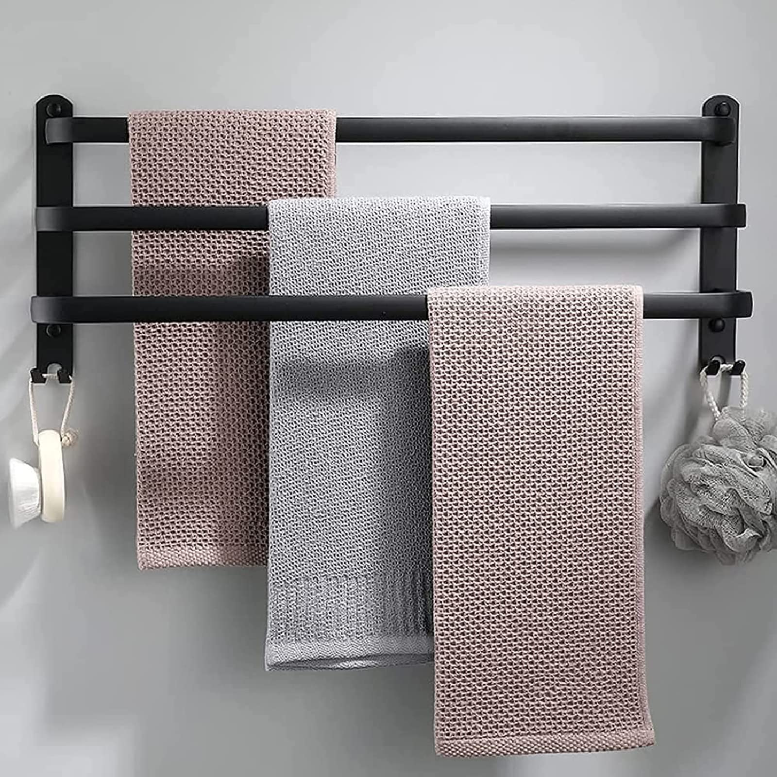 SELICO Toallero de baño con Escalera de 3 Niveles, toallero de Cocina, Hotel, toallero de Ducha, toallero de Aluminio montado en la Pared, Negro mate/60 cm