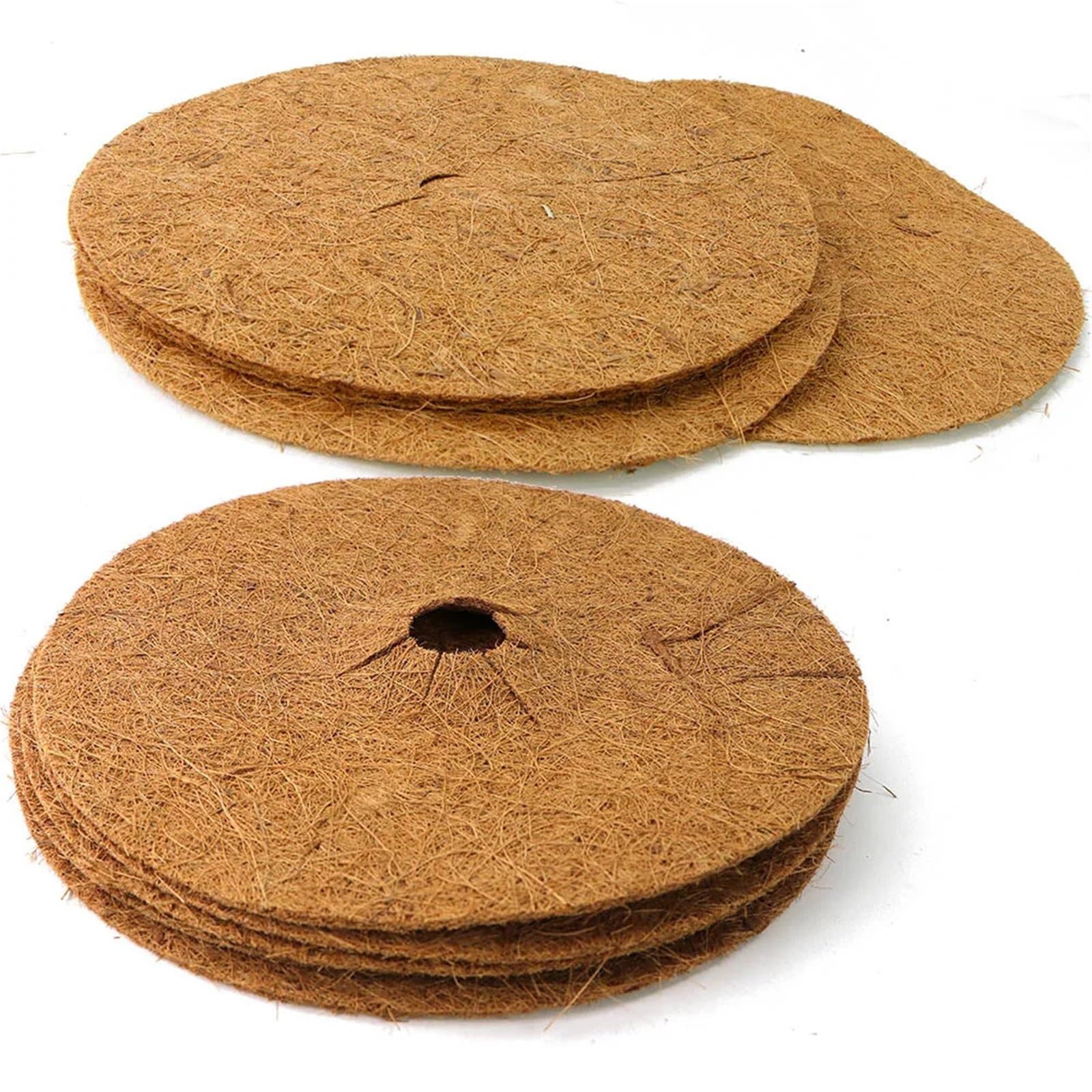 Kokosmatte 30/35/40/45 cm, 3,0 mm Dicke, Kokosfaser-Baummulchring, runder organischer Unkrautschutz, Abdeckung for Blumentöpfe und Pflanzen(35cm-10PCS)