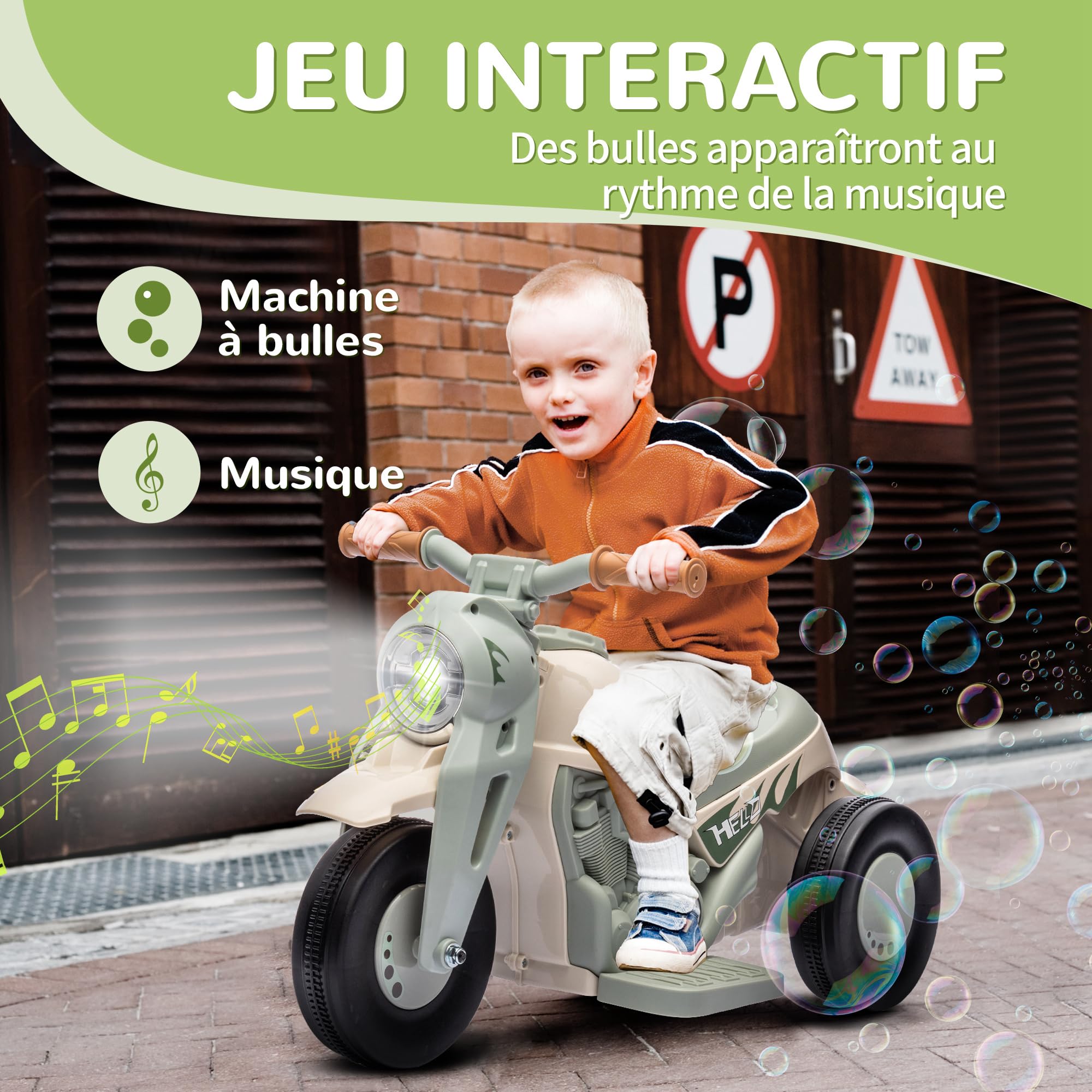 AIYAPLAY Elektrische motorfiets voor kinderen, 3 wielen, 6 V, 3 km/u, elektrische auto voor kinderen met bellenfunctie, licht- en geluidseffecten, 2-5 jaar, maximale belasting 30 kg, roze