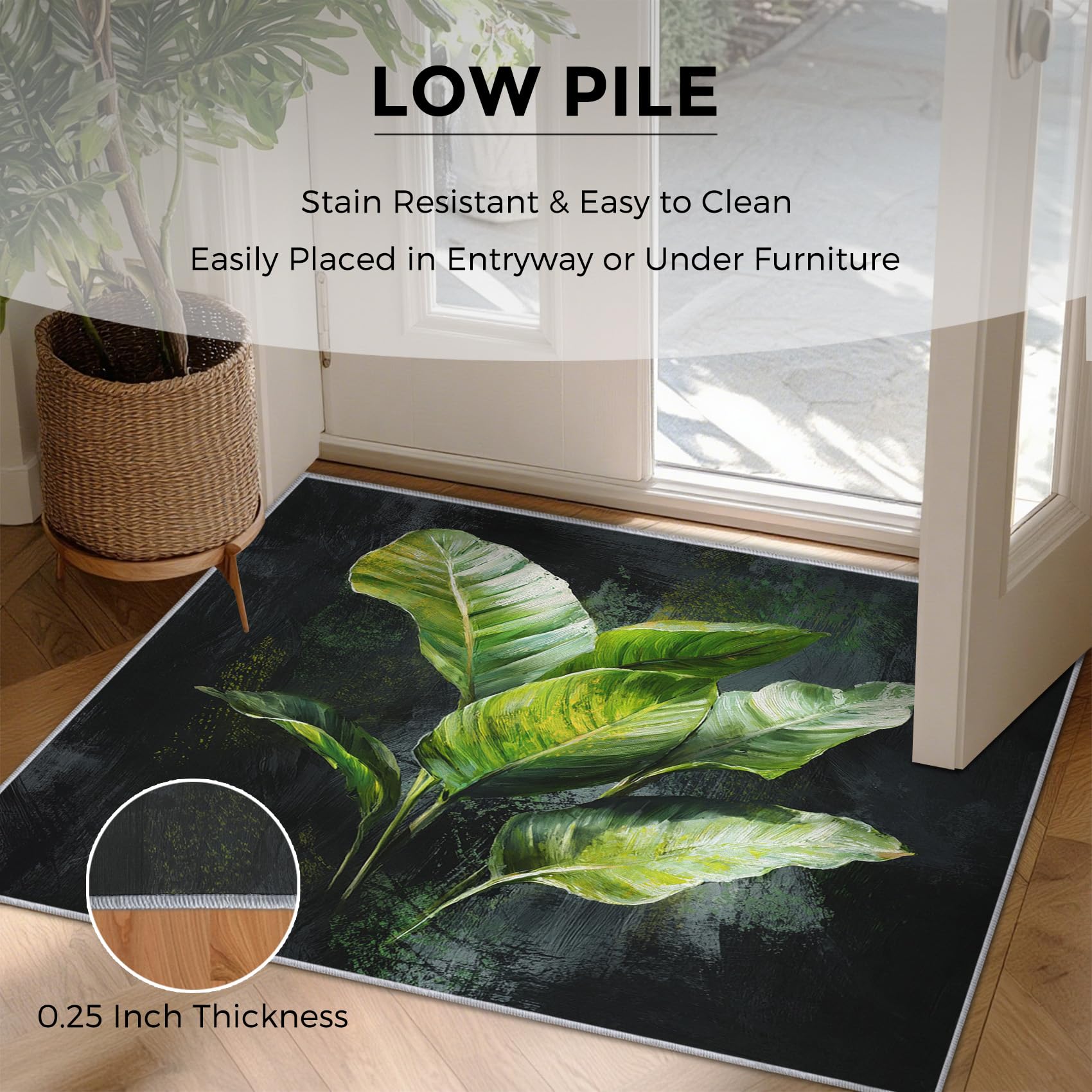 Generisch Grün Blatt Teppich Wohnzimmer 200x230, Kurzflor Teppich Schlafzimmer Pflanzen Blätter Wohnzimmerteppich Groß, Weich Flanell - Antirutsch Carpet H-56
