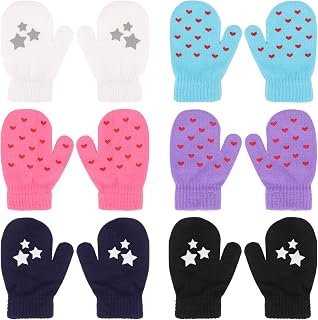 QKURT 6 Pairs of Baby’s Winter Mittens, Warm Toddler Magic Mittens Stretch Mittens fit for 1~4 Years Old Kids Baby Chrildren