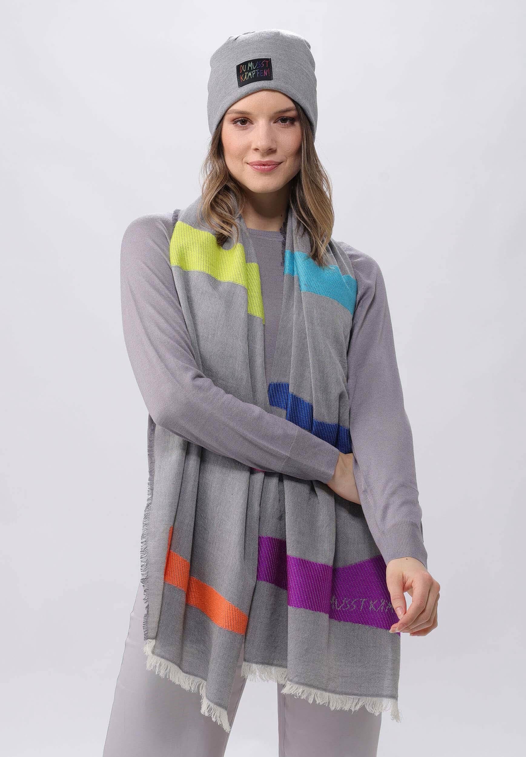 FRAAS Stola mit Regenbogen-Streifen - 70 x 180 cm - DU MUSST KÄMPFEN! - Baumwolle Grau