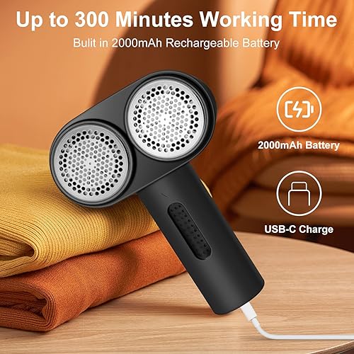 Miniatura 2 de Handzee Afeitadora de tela para quitar pelusas, afeitadora eléctrica recargable de doble cabeza, removedor de pelusa de 2 velocidades para ropa,