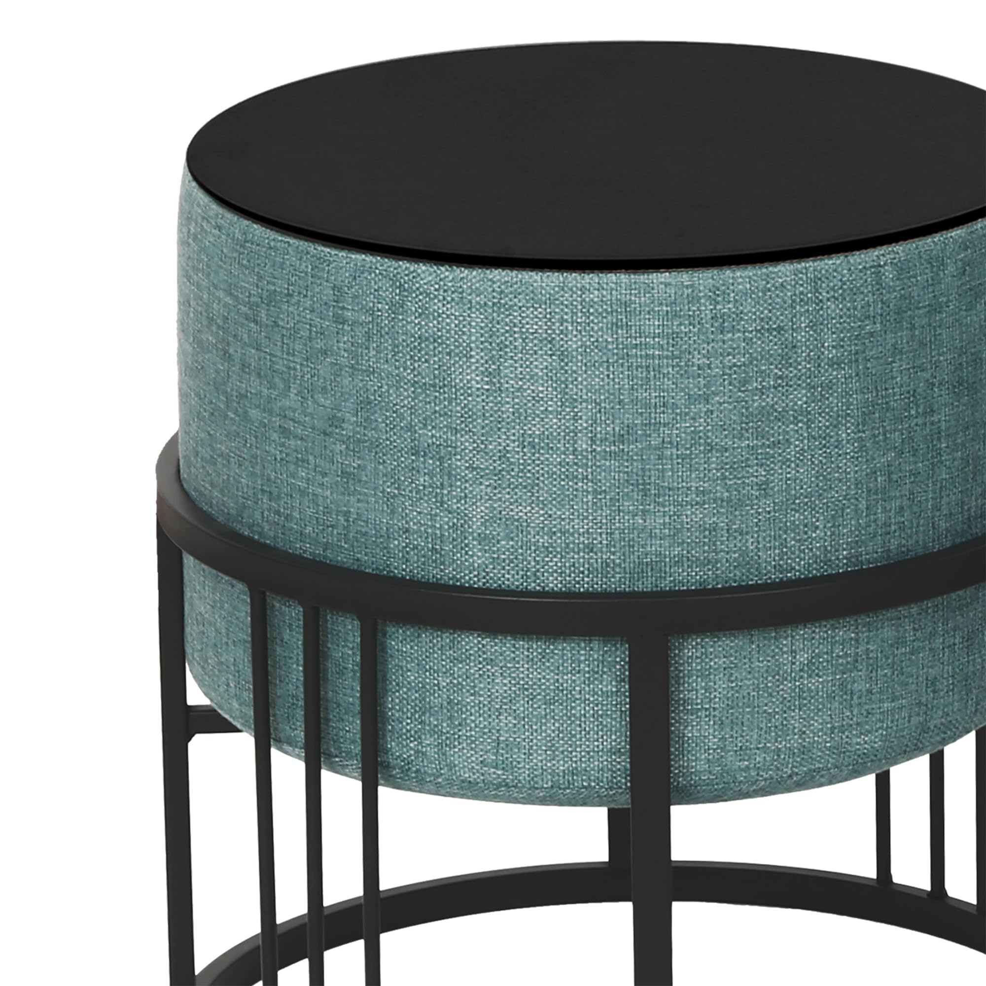 [en.casa] Set 2 Pouf 2in1 Reversibili Impilabili Seduta Imbottita e Piano Rigido in MDF Telaio in Metallo Tavolino Poggiapiedi Sgabello Circolari 38xØ38 cm Verde