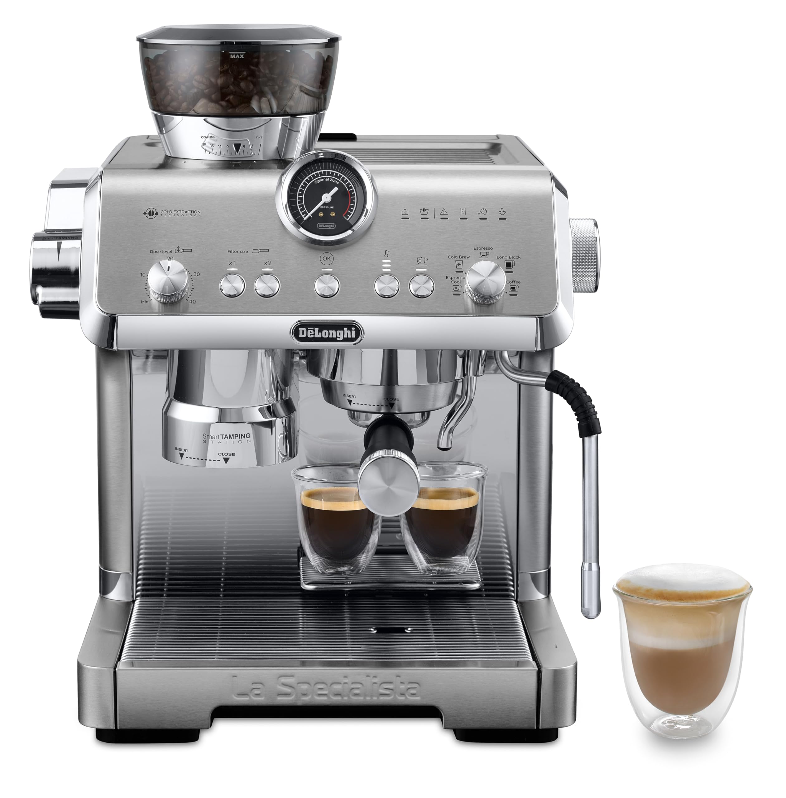 DeLonghi La Specialista Opera Professional Coffee Machine with Cold Brew, Original Italian Brand, Built In Grinder, Automatic Smart Tamping, Range of Hot & Cold Recipes, 19 Bar Pressure, EC9555.M