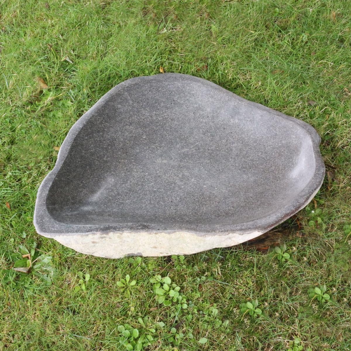 Vogeltränke frostfest + UV-Best. Naturstein Garten Vogelbad Wasserschale Wassertränke f. Vögel u. Insekten Stein Vogel-Schale Trinkstein Flussstein frostsicher Gartentränke 35-38 cm