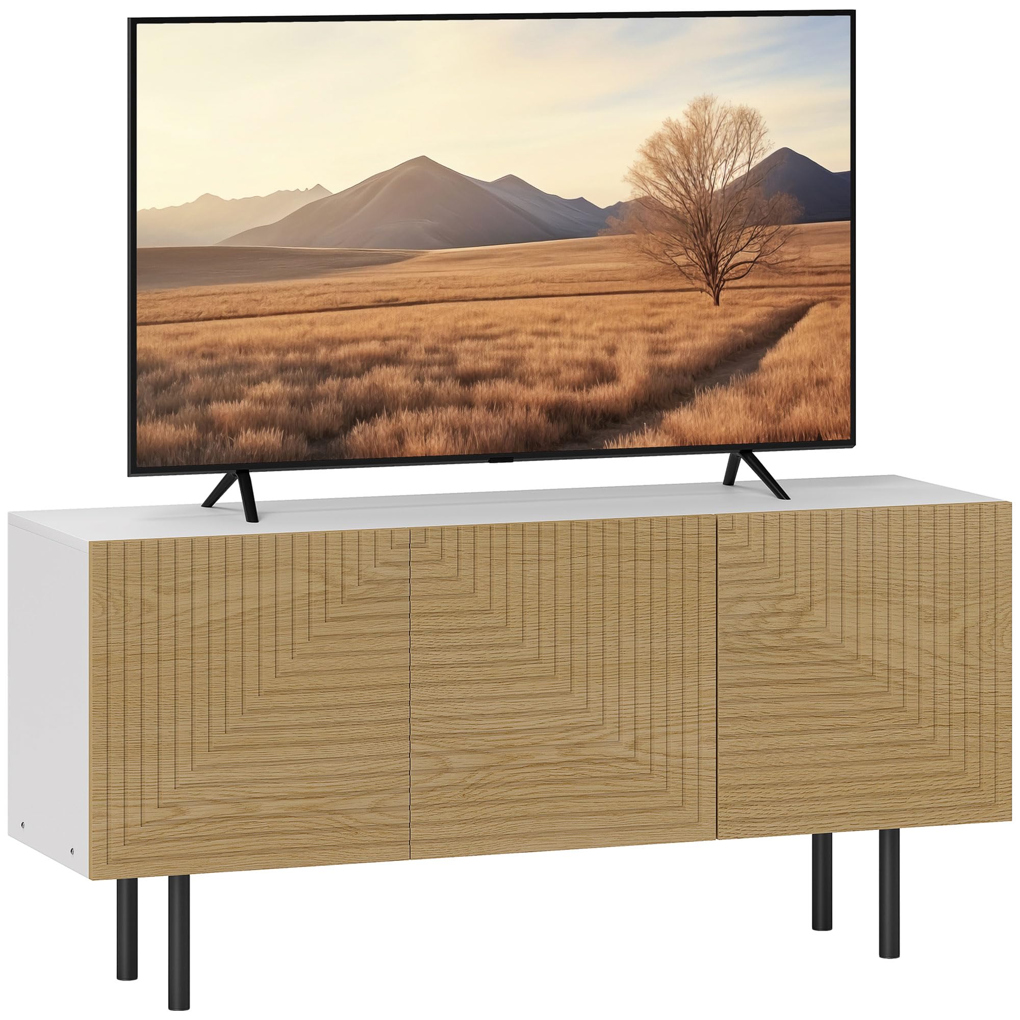 scaffale tv in legno con cassetti e fori per cavo hasta 65 pollici