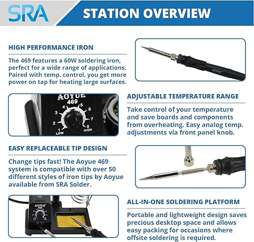 Miniatura 2 de Aoyue Estación de soldadura de 60 W de potencia variable 469 con diseño de punta extraíble seguro ESD