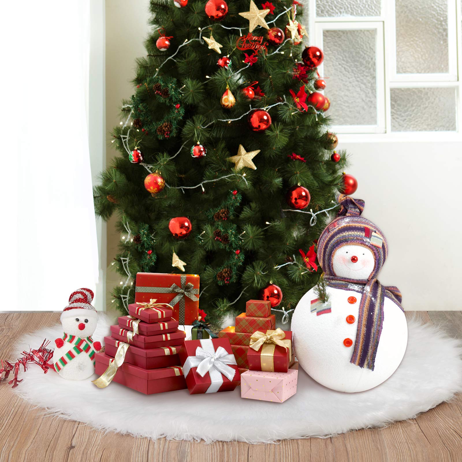Tapis Sapin Noël 120 cm Blanc Fausse Fourrure Peluche Décorations Arbre