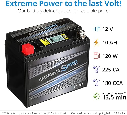 Miniatura 3 de Chrome Pro YTX12-BS iGel - Batería de repuesto sin mantenimiento con pantalla digital para ATV motocicleta scooter y UTV 12 voltios 12 amperios 105