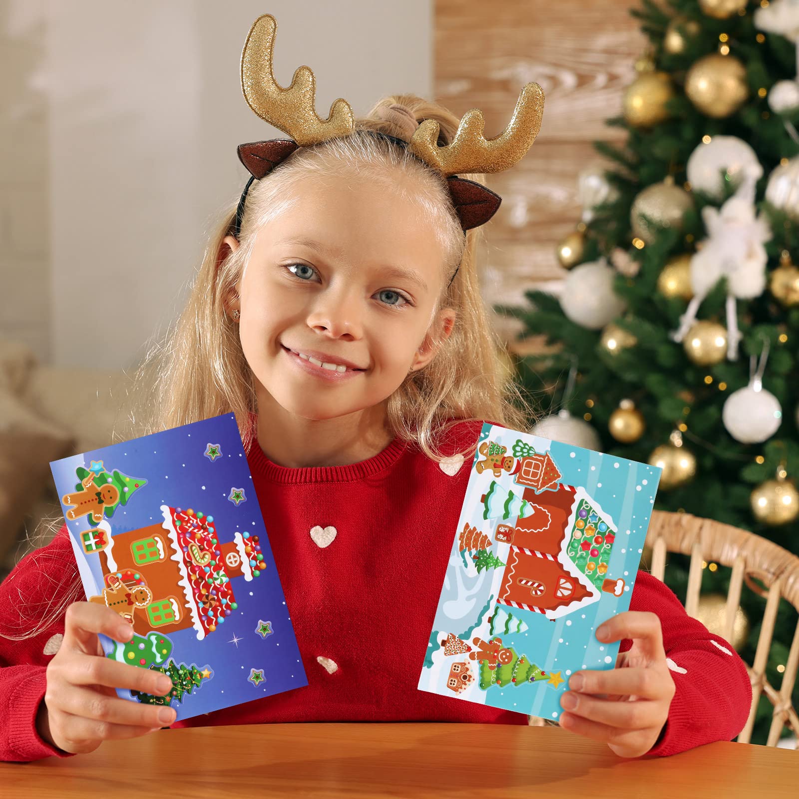 48 Blatt Make-a-Lebkuchenhaus Aufkleber für Kinder DIY Lebkuchenhaus Aufkleber Szenen und Hintergründe Lebkuchen-Aufkleber für Weihnachtsfeier Gefälligkeiten Urlaub Aktivität Handwerk Spiele Zubehör