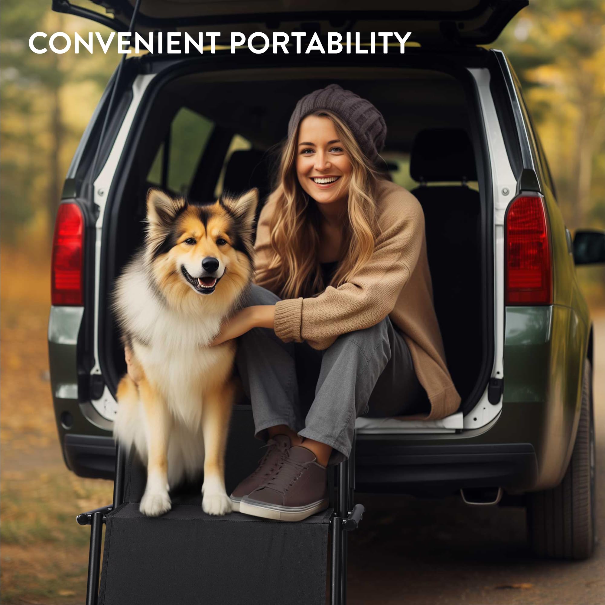 Navaris Escalier pour Chien - Rampe Pliable d'accès Voiture pour Chiens Petits et Grands adaptée à Tous Les véhicules - Marche Pied pour Animal avec Marche 45 cm de Largeur