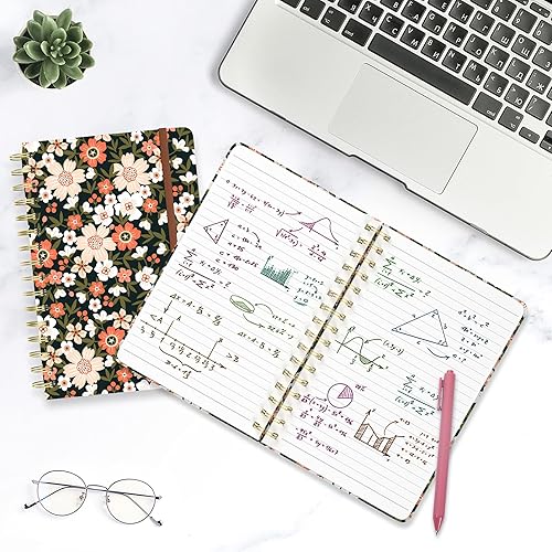 Miniatura 7 de Cuaderno de espiral con tapa dura para mujer, 8.4 x 6 pulgadas, 160 páginas de papel grueso, bonitos cuadernos estéticos florales a rayas