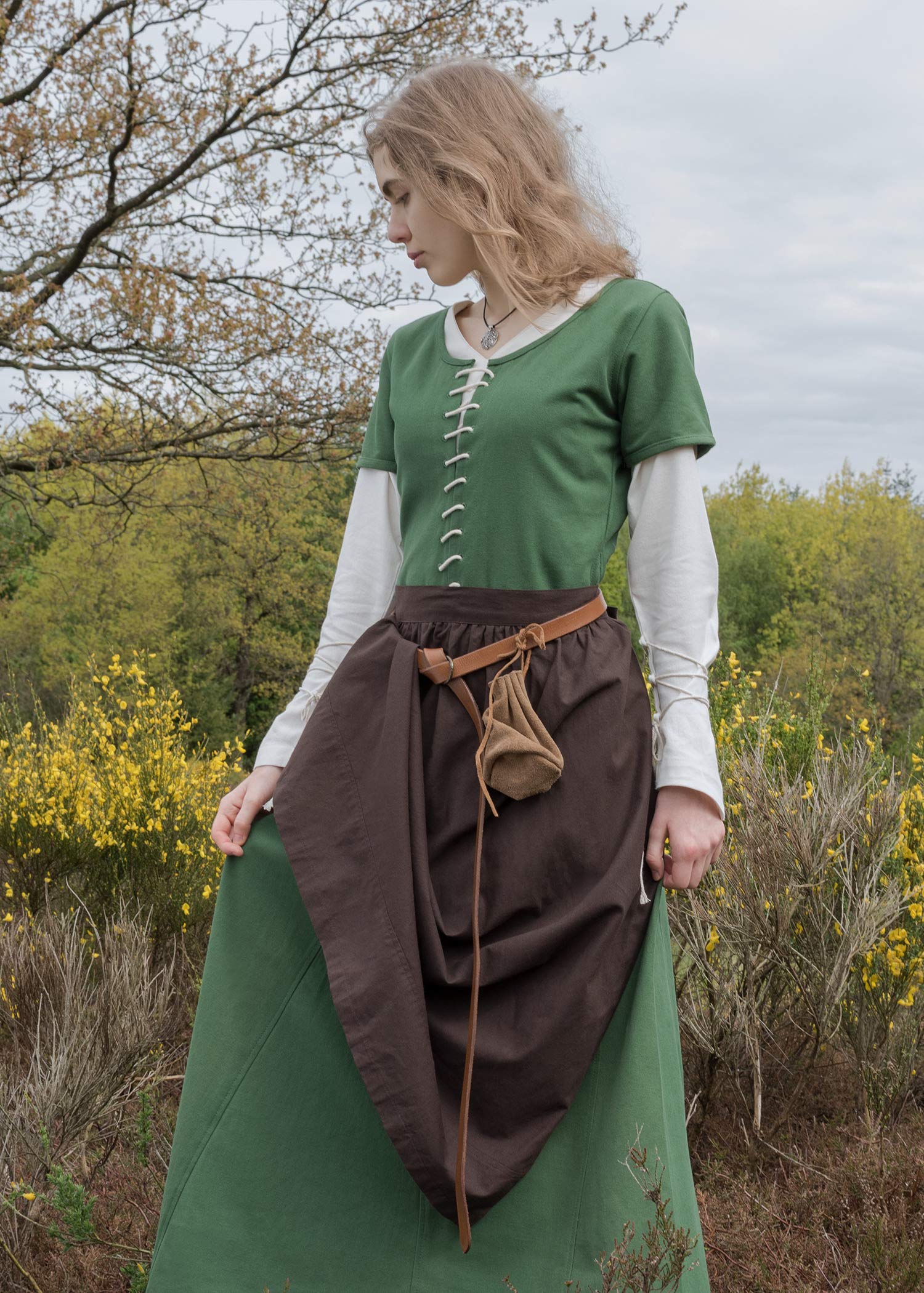 Battle-Merchant - Grembiule medievale lungo da donna - cotone - ideale per costumi medievali o vichinghi, giochi di ruolo dal vivo (LARP) - taglia unica - lunghezza 80 cm