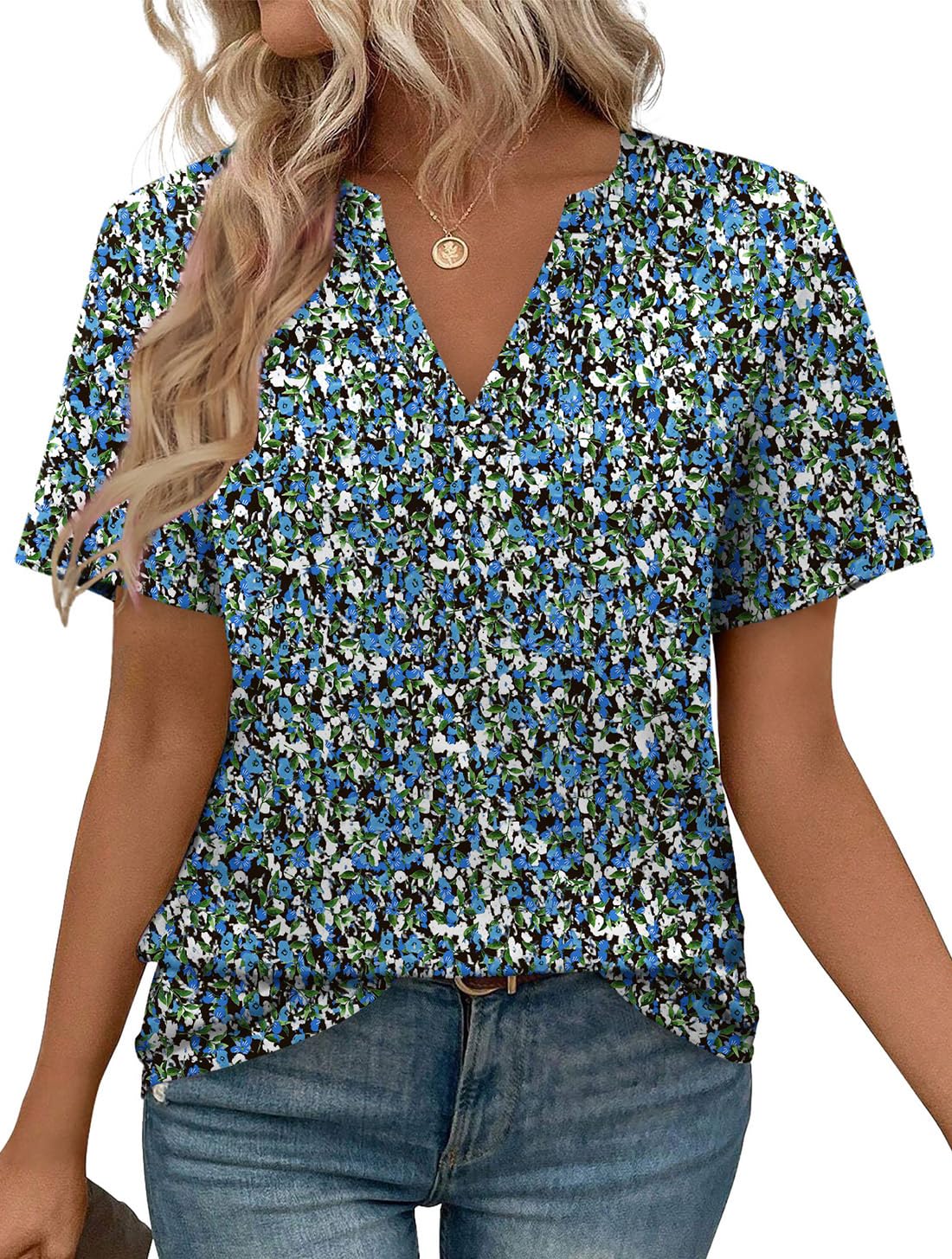 WEESO Womens Tops Summer Short Sleeve V Neck Blouses Business Casual Loose Fit Tshirts Trendy Fashion Outfits