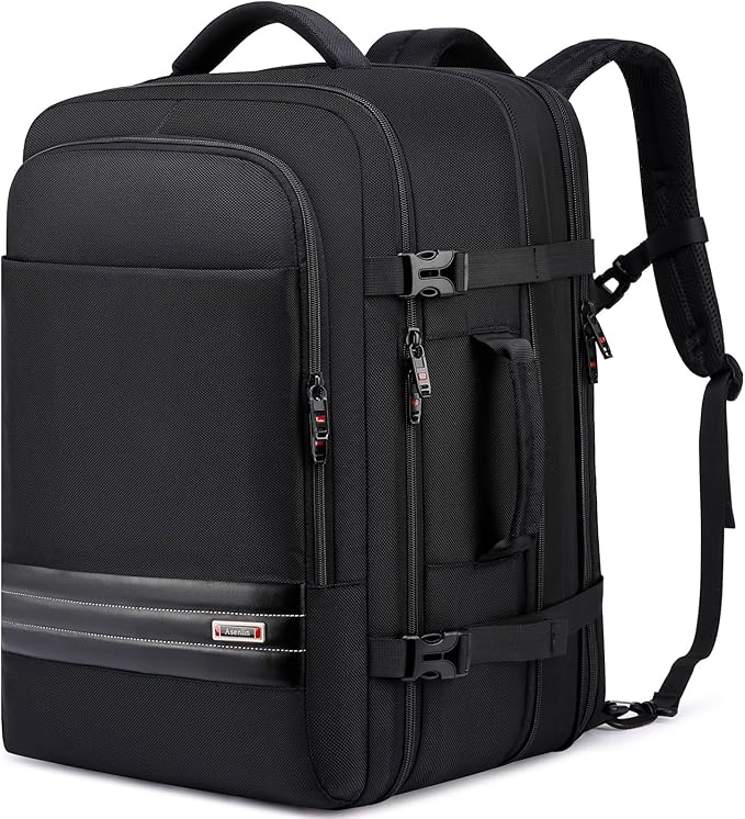 Asenlin Travel Backpack for Women Men, 40L-50L Laptop Backpack Black