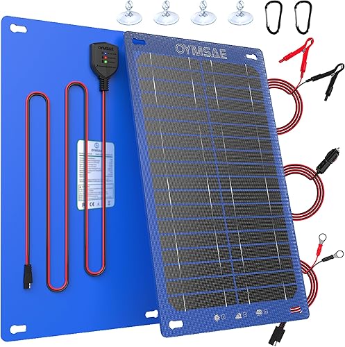 OYMSAE Mantenedor de cargador solar de goteo de 15 W 12 V, kit de cargador de batería de panel solar portátil impermeable con enchufe para