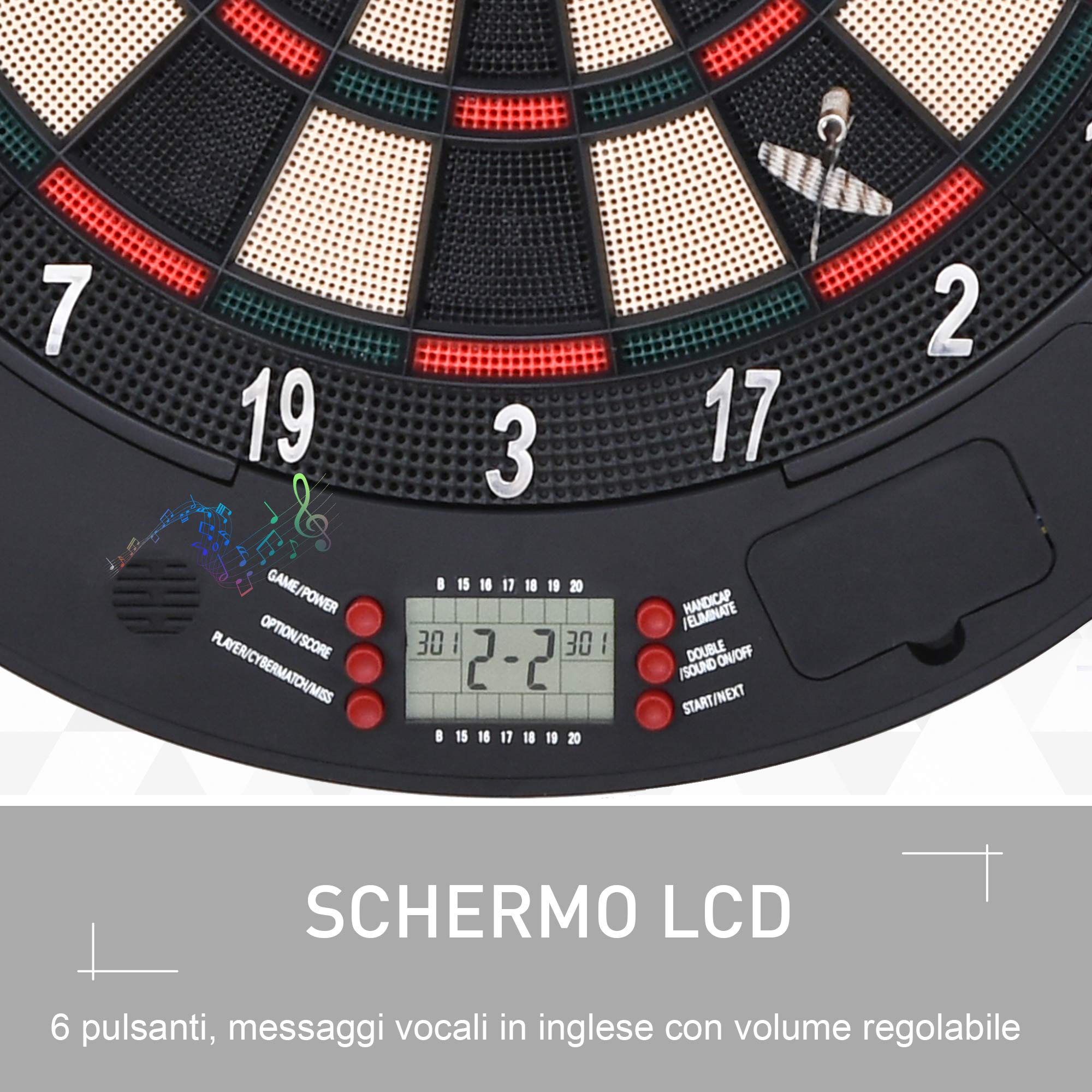 HOMCOM Bersaglio Freccette Elettronico 8 Giocatori 6 Freccette Schermo LCD 26 Modalità Gioco