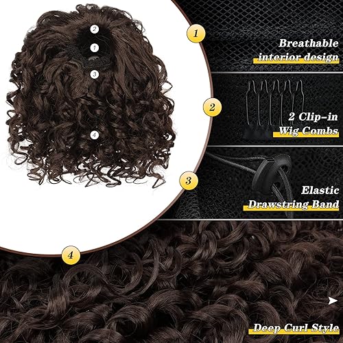Miniatura 4 de PEACOCO Cola de caballo corta afro rizada para mujeres afroamericanas, extensión de cola de caballo de 6 pulgadas con cordón para mujeres negras (4#)