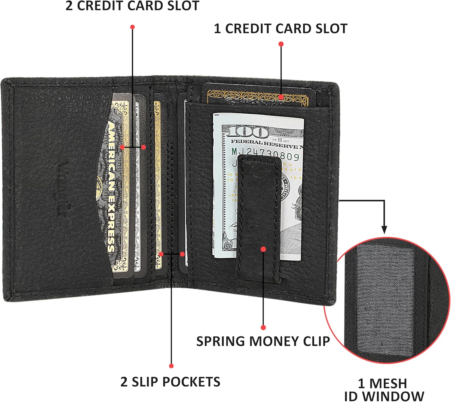 Wrangler Men's Bifold Wallet with Money Clip & ID Window, Genuine Leather, Minimalist, Gift for Him - Image 3