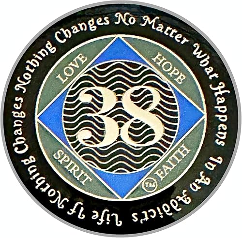 (Años 1-55) NA Medallón de 38 años, plata, chapado en color azul, narcóticos cubiertos de epoxi Moneda anónima (NA 38 años medallón)