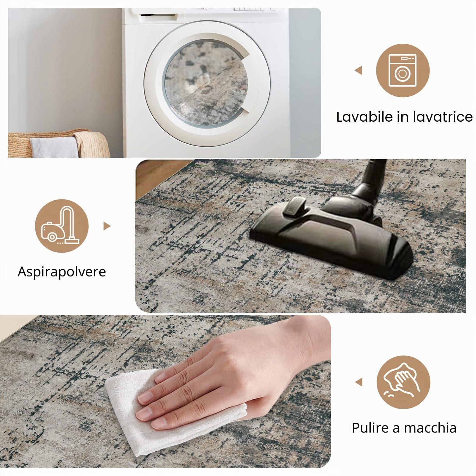 Famibay Tappeti per soggiorno, grande, 160 x 230 cm, lavabile in lavatrice, tappeto grigio, marrone, astratto, moderno, a pelo corto, tappeti area antiscivolo, 5 mm, tappeto sottile per soggiorno