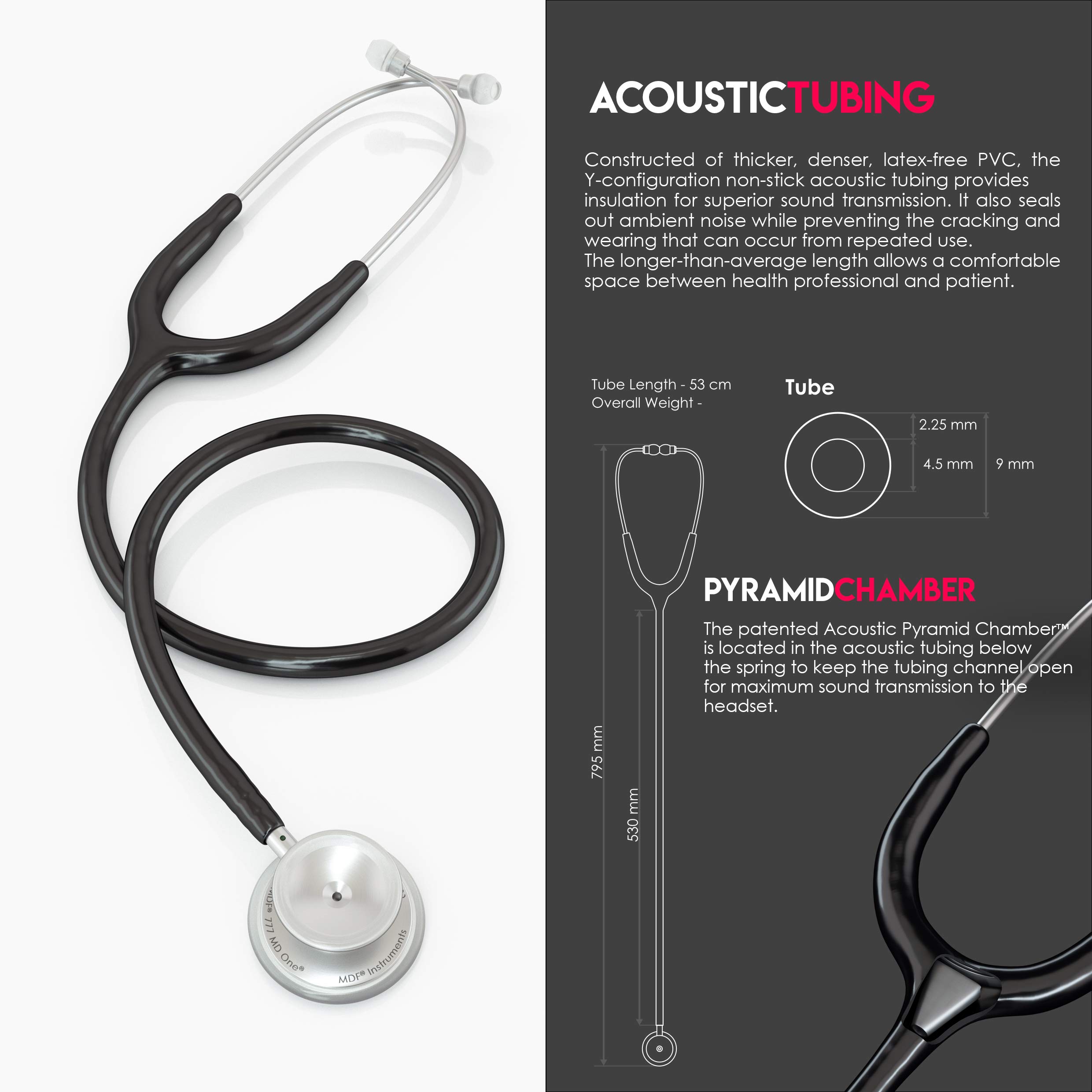 MDF® MD One® Premium Estetoscopio doble cabeza de acero inoxidable (MDF777) (Negro)
