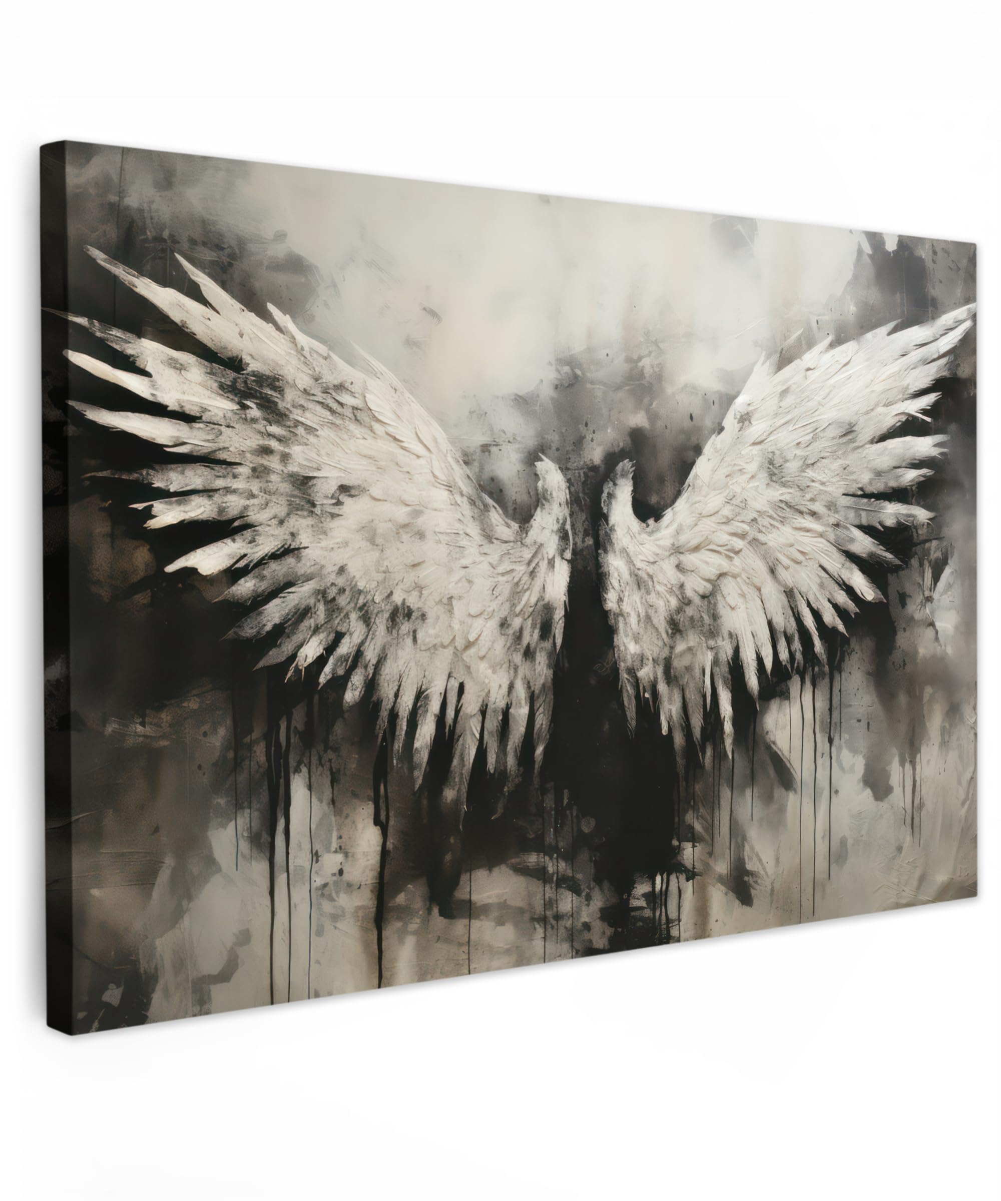 MuchoWow© Cuadros Decorativos Modernos para Sala 120x80 cm Lienzos Decoracion Pared Salon Quadros Decoração Dormitorios Angel - Alas - Negro - Blanco