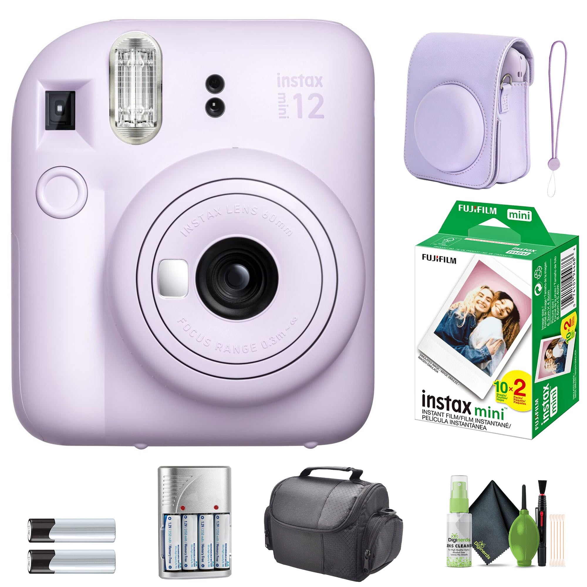 FUJIFILM INSTAX MINI 12 Instant Camera (Lilac Purple) 20-Sheet Photo Bundle