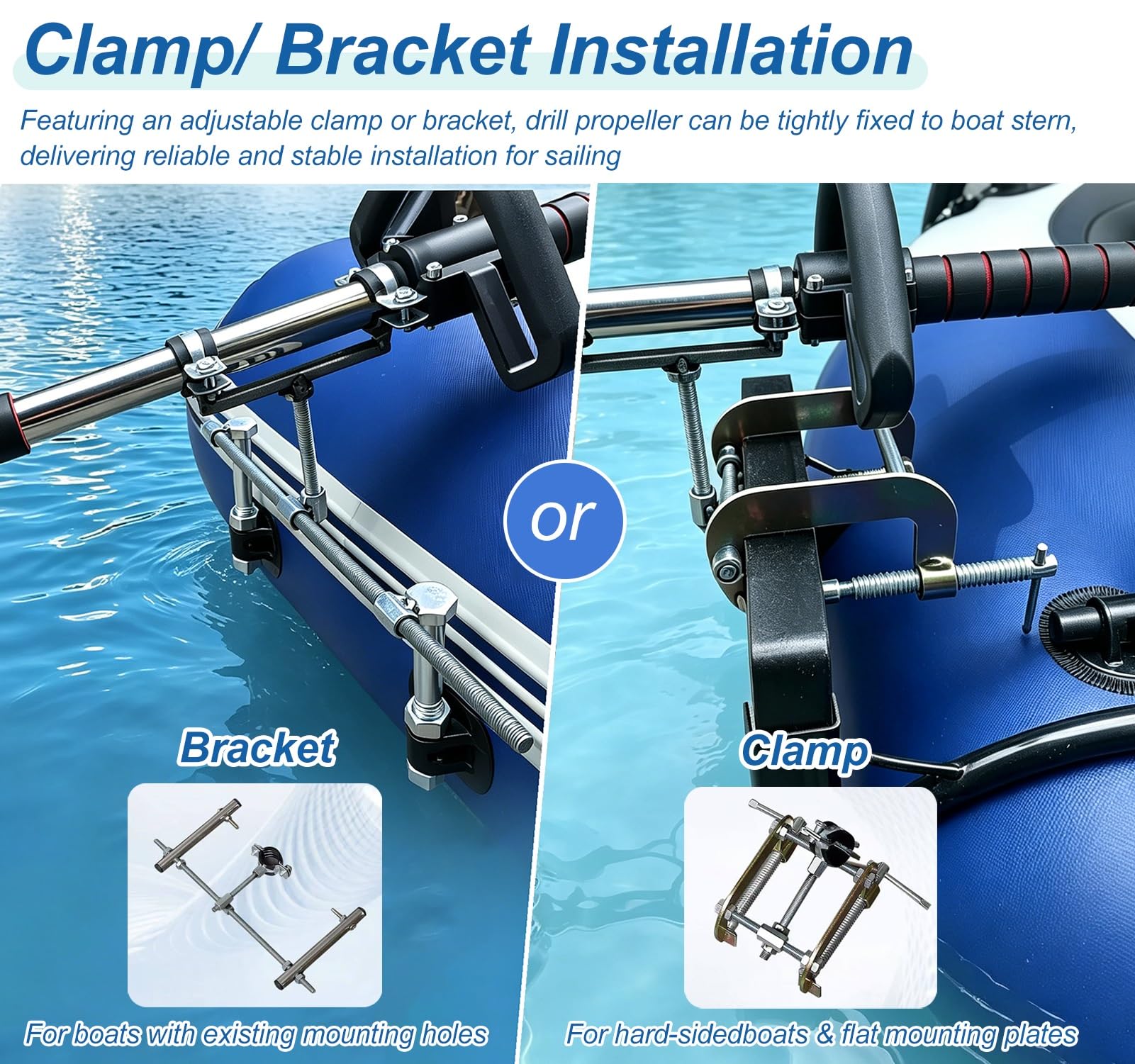 Motore Fuoribordo Componente Elica per Trapano Elettrico per Barca per La Pesca, Piccolo Motore Elettrico Portatile per La Traina, Propulsore Subacqueo Senza Fili(With Bracket,L1.25m(4ft))