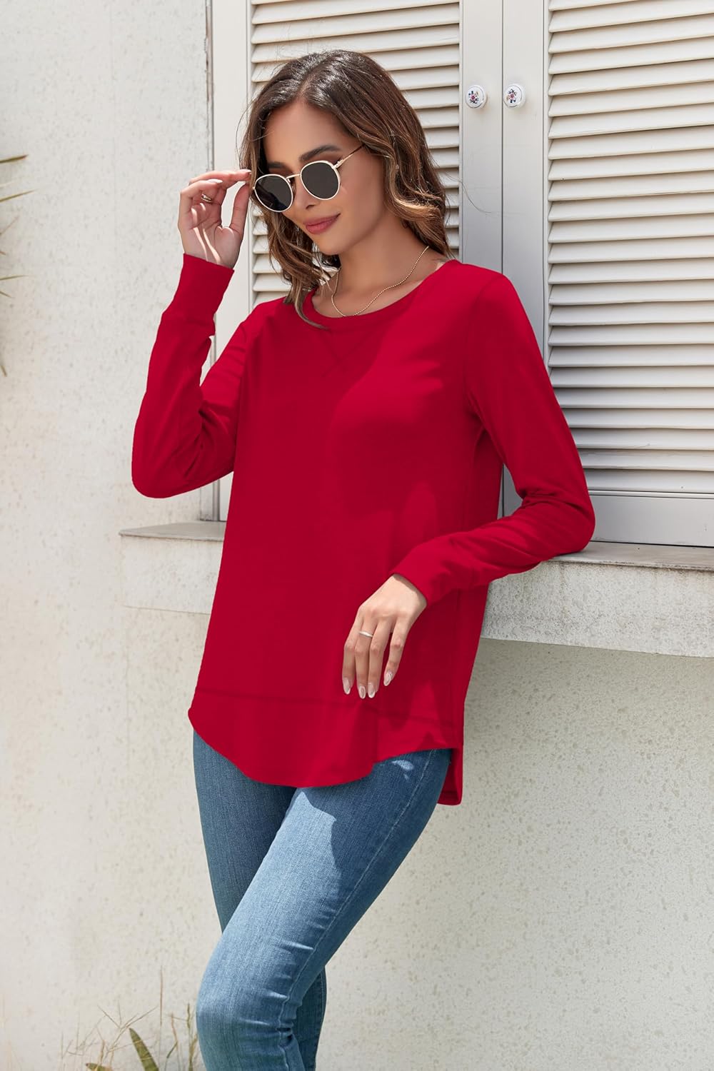 HIYIYEZI Fall Tops for Women Long Sleeve Side Split Casual Loose Tunic Top - Image 5