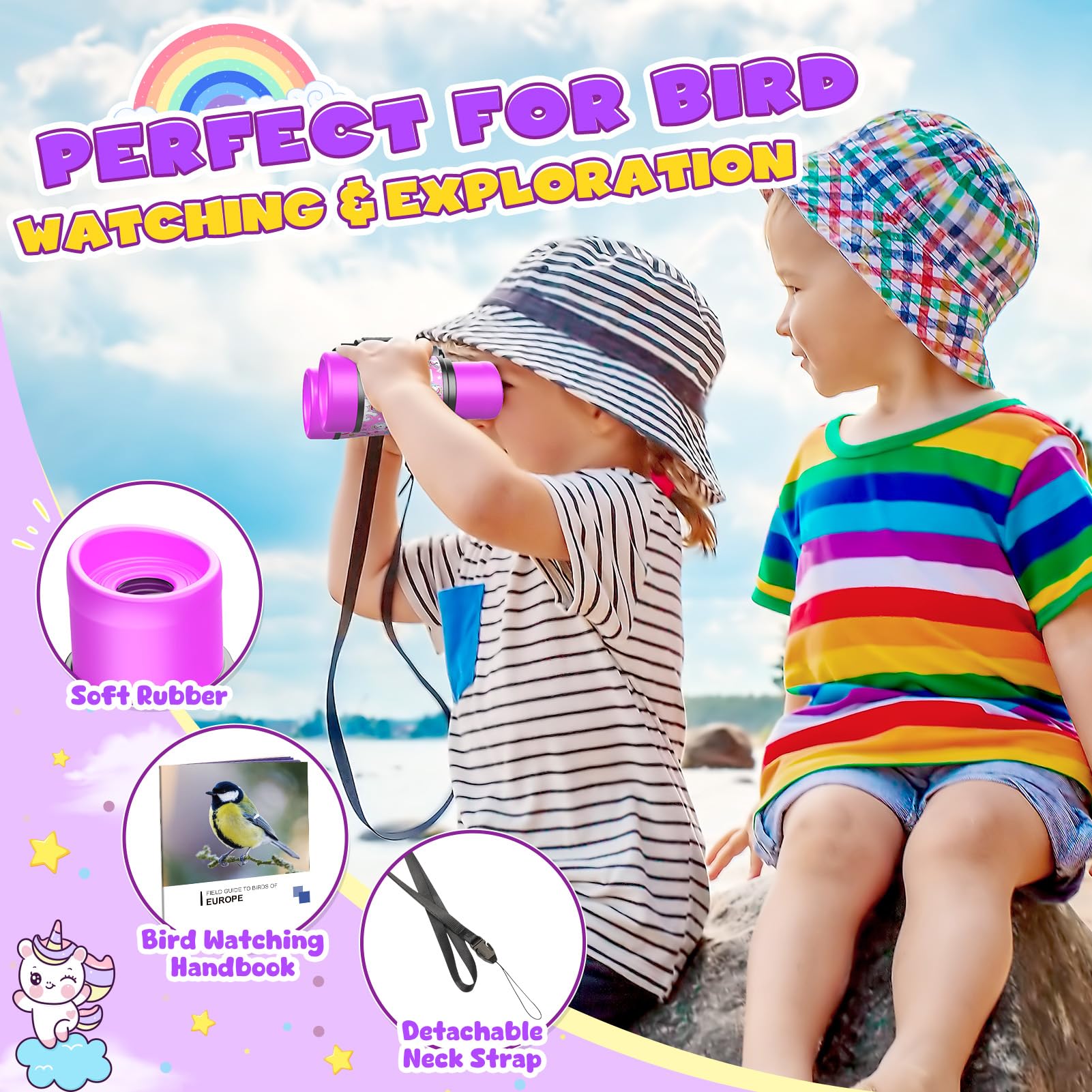 Dromlag Regalo Bambino 4-8 Anni,Binocolo Bambini Giochi Bambini 5-8 Anni Unicorno Bambina Regalo Telescopio Bambini Cannocchiale Bambini 4 5 6 7 8 Anni Maschio