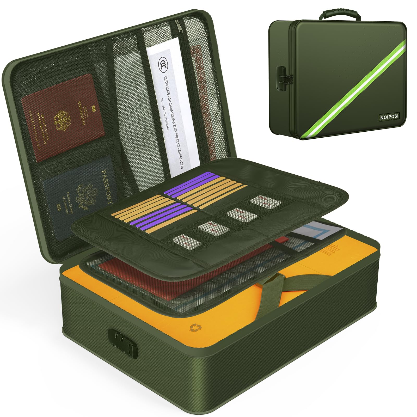 Document Organizer with 5200℉ Heat Insulated, 16.1"x11.4"x4.3" Waterproof and Fireproof Document Box with Lock, Home Strong Fireproof Safe Storage Box