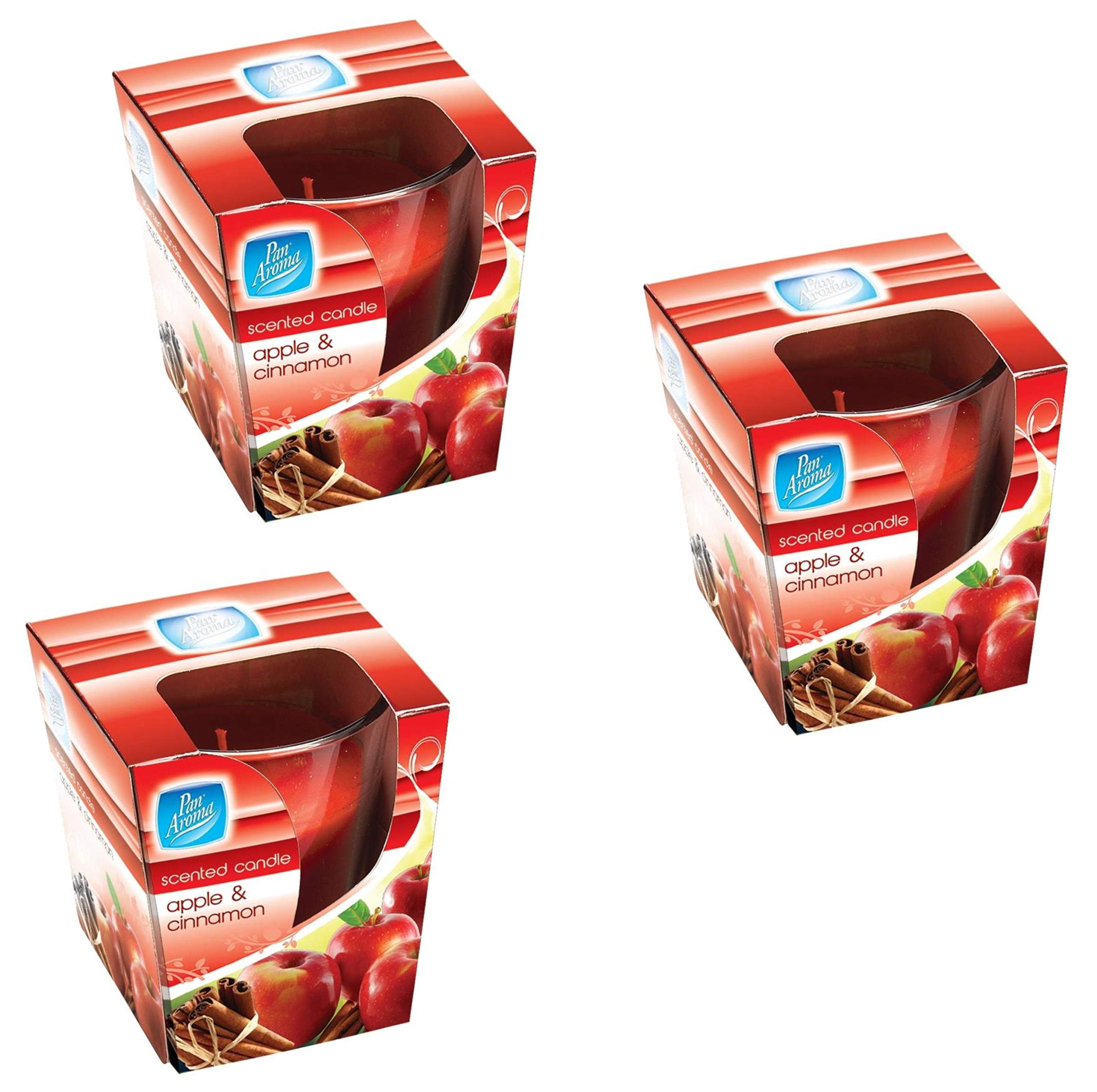 JMS we create smile - Pack of 3 Apple Cinnamon Scented Candle Glass Pot Jar Aromatherapy Fragrance-PAN Aroma-