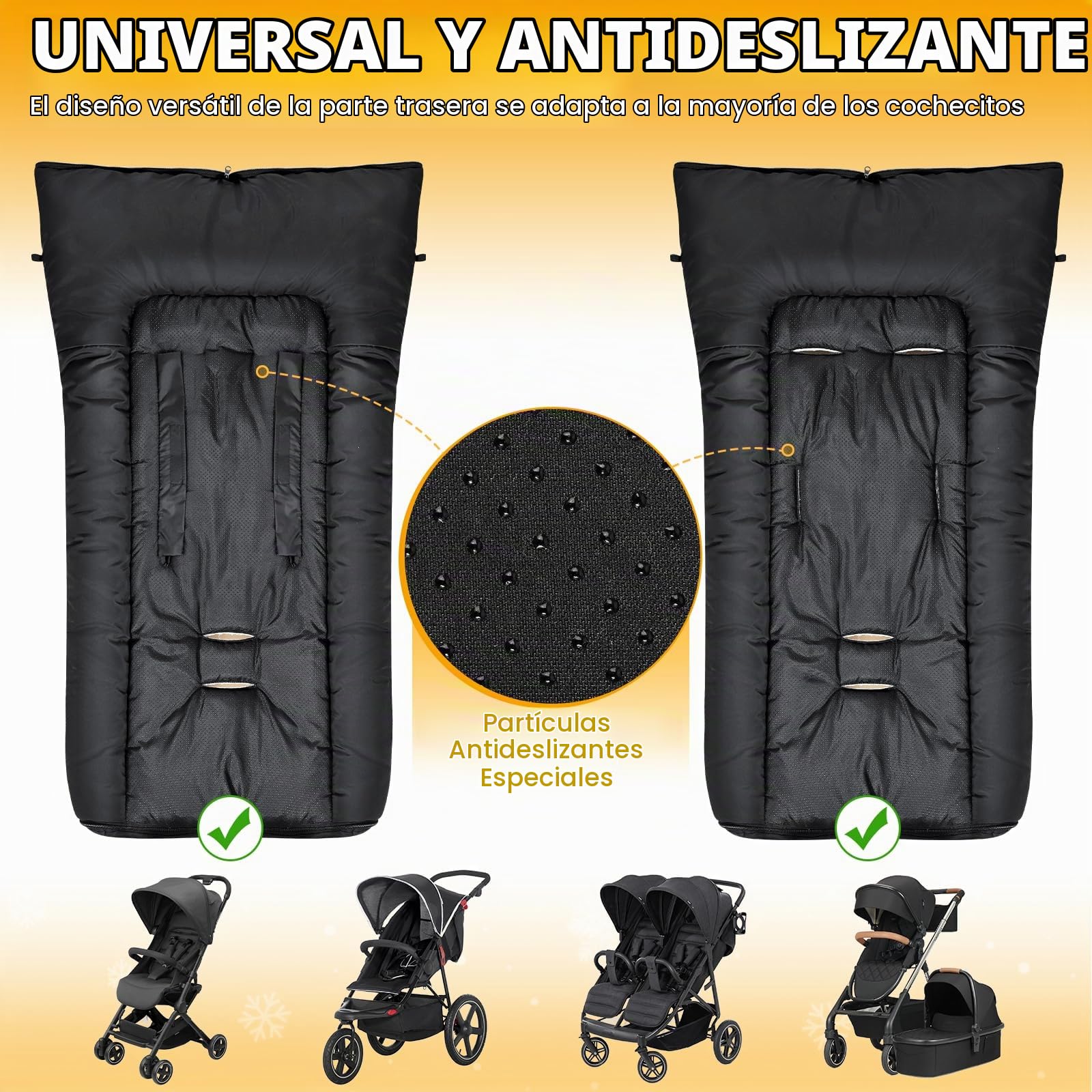 Saco Silla Paseo Universal Invierno, Impermeable Saco Universal Silla Paseo con Cremallera Ajustable, Saco Carro Bebe Invierno, Desmontable y Duradero, Tela Catiónica Caliente, Negro Elegante