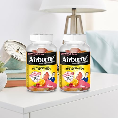 Miniatura 11 de Airborne 750mg Gomitas de vitamina C para adultos, gomitas de apoyo inmunológico con potentes antioxidantes, vitaminas C y E, sin cafeína - 2x63