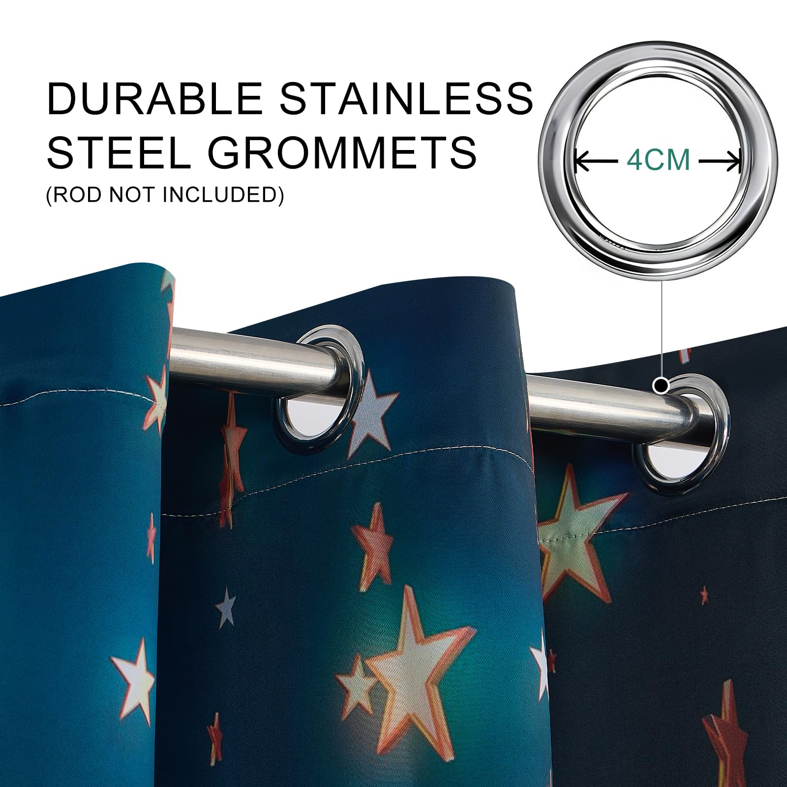 YONGFOTO Cortinas Opacas Espacio Habitación Infantil Niño Estrellas Azules | Estrellas Doradas Brillantes Cortinas Térmicas Opacas para Dormitorio con Ojales 2 Paneles 140 x 229 cm