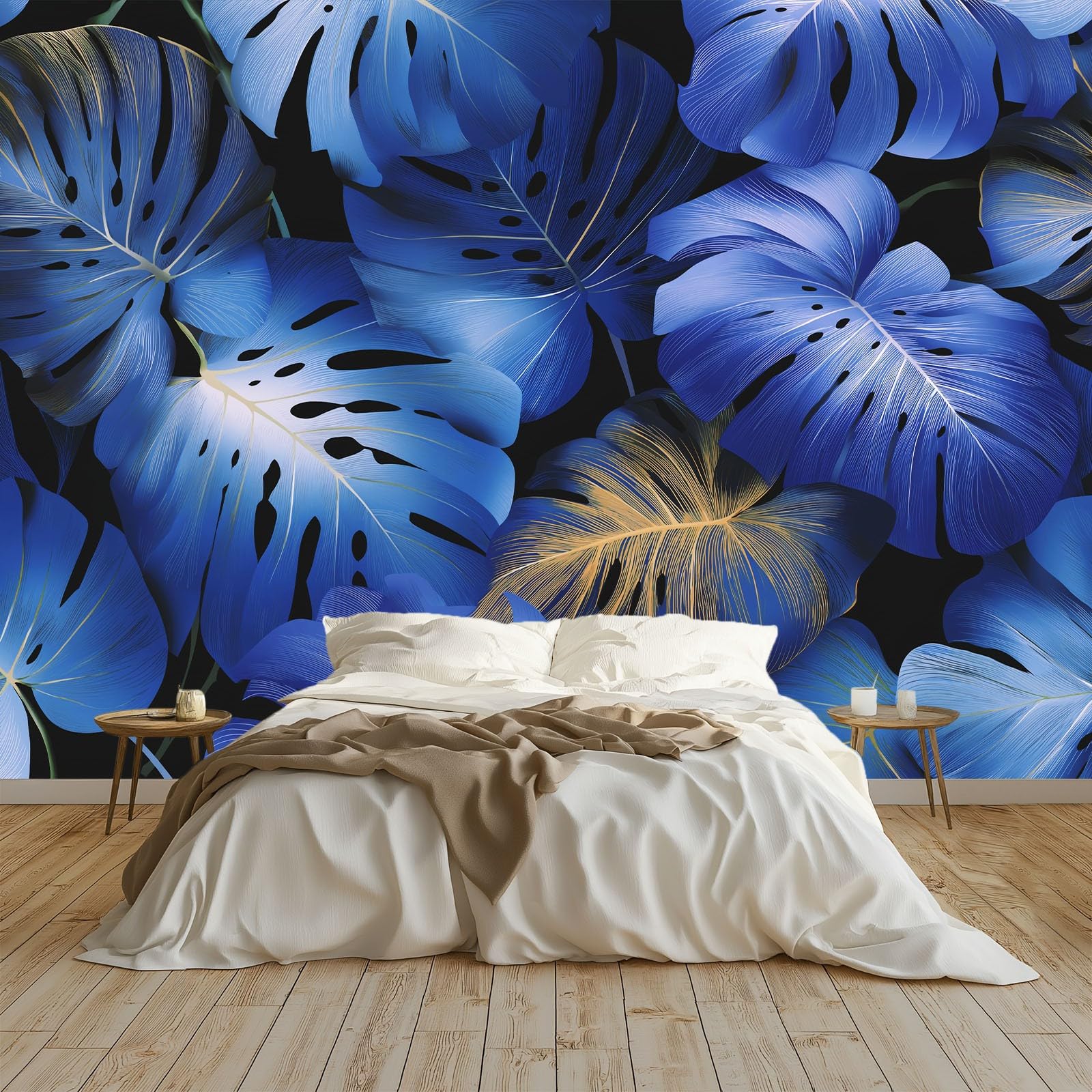 Générique Nowoczesna tapeta panoramiczna rośliny monstera liście palmowe 3D 200 x 140 cm, włóknina XXL nowoczesna dekoracja ścienna salon sypialnia biuro pokój dziecięcy, czarna