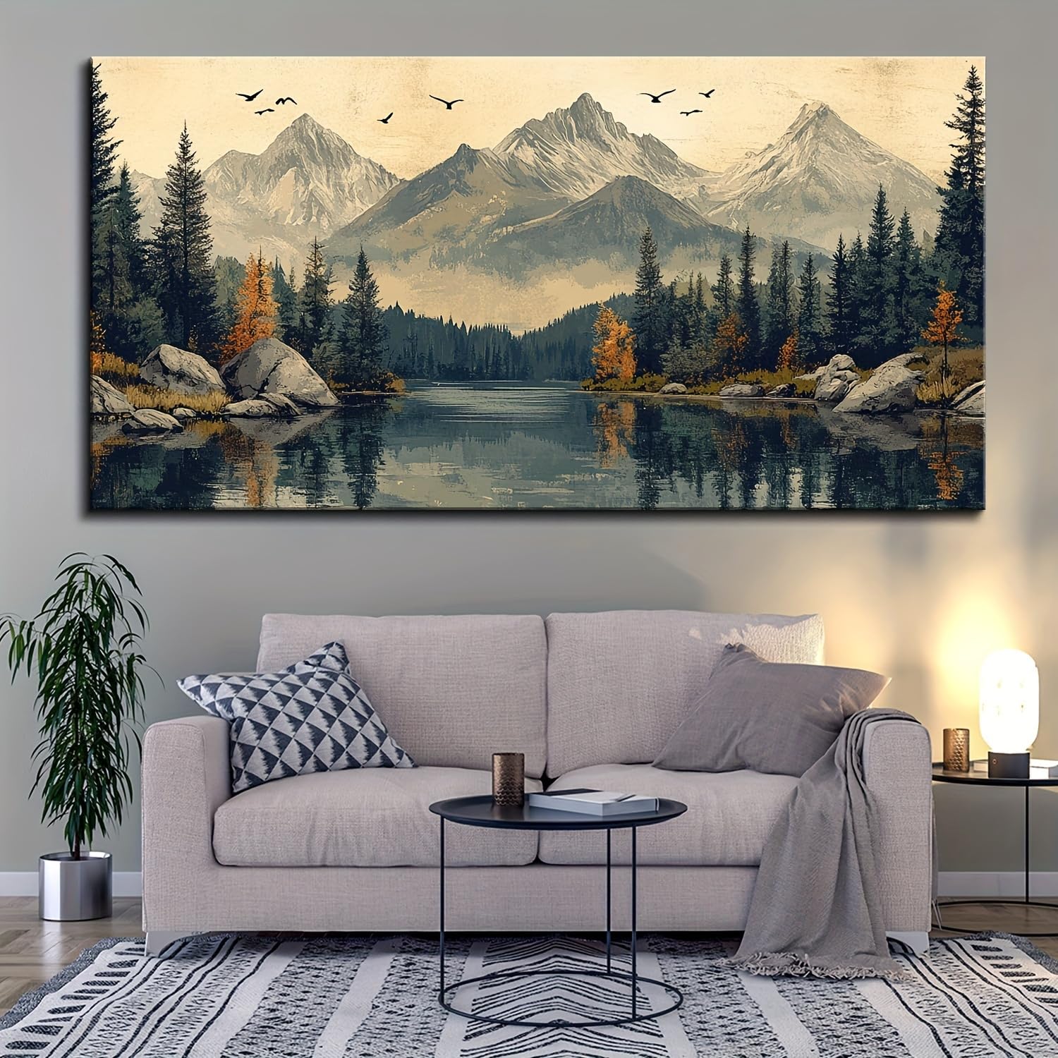 AEFOUU Canvas Wall Art Print Poster Landscape Paintings Mountains Forests Lakes Canvas Murals Office Living Room Wall Decoration(80x160cm/32x63in/Frameless)