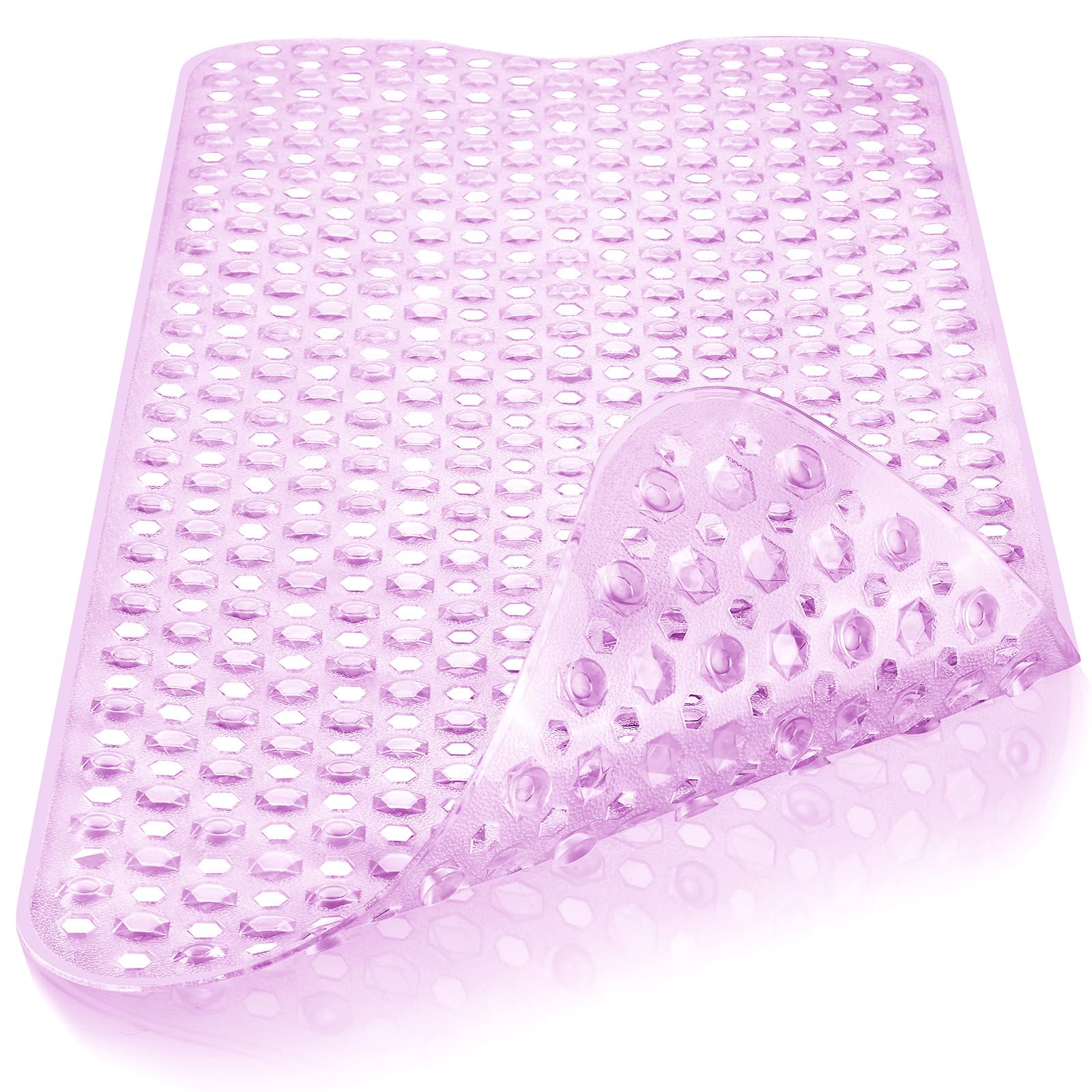 DOPROP 100x40cm Extra Long Non-Slip Bath Mat, Premium Vinyl Shower Mat with Strong Suction Cups, Quick-Dry Drain Holes & Anti-Mould Design, Ideal for Bath Tub & Wet Shower Areas, Clear Purple