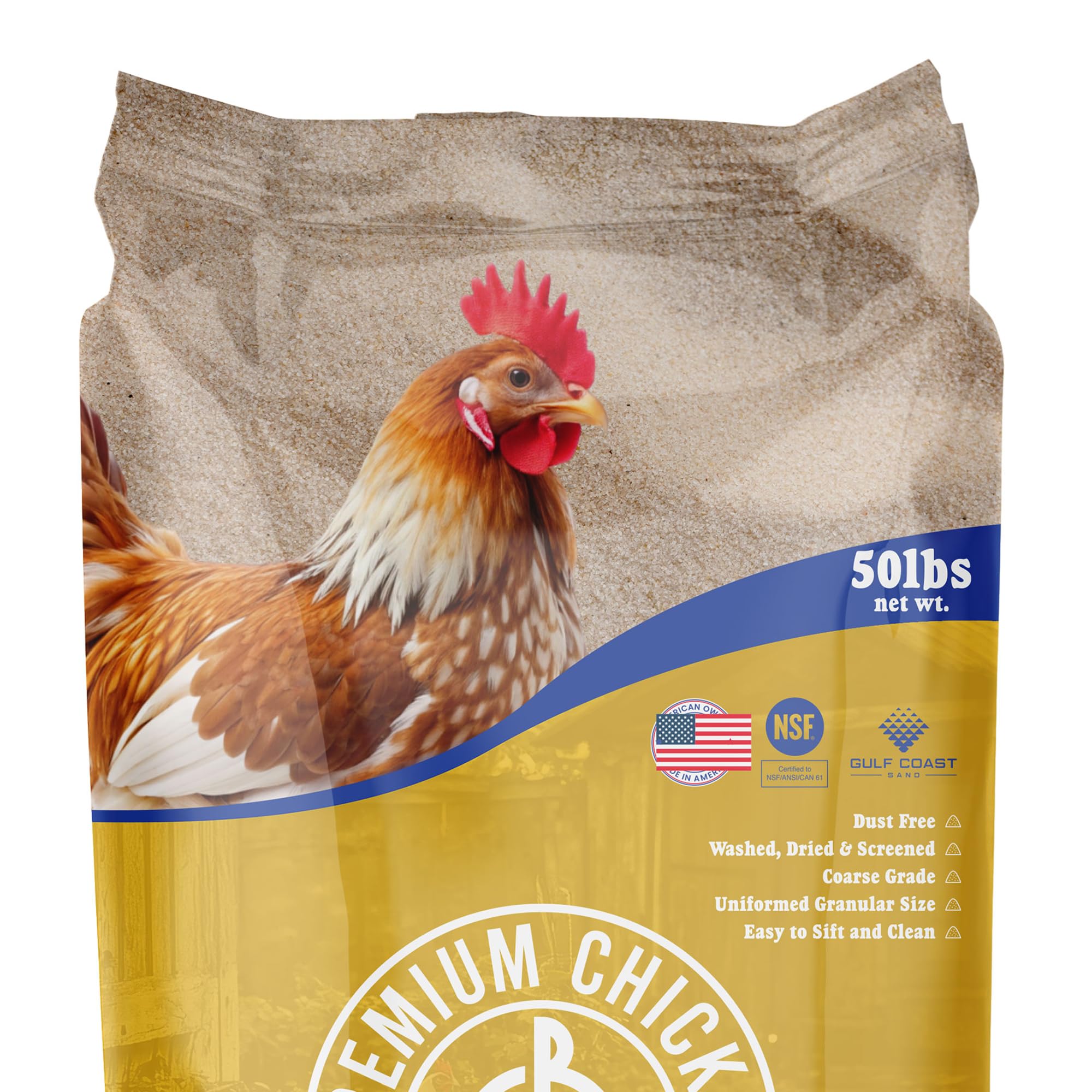 Premium Chicken Sand, Bolsa de 50 libras para eliminar olores, para gallineros, cajas de anidación y carreras