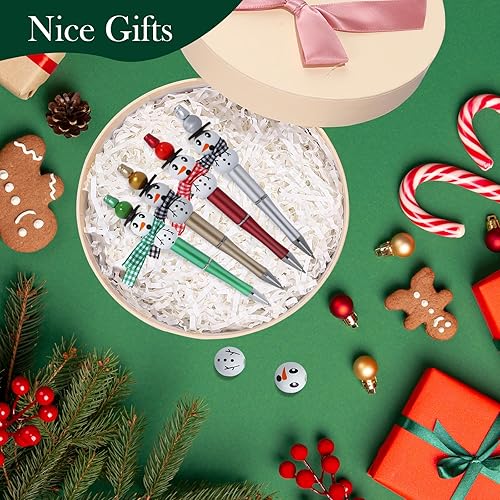 Miniatura 9 de NEWEST Kit de 12 bolígrafos de Navidad con cuentas de muñeco de nieve con 48 cuentas y 3 cintas, kit de fabricación de bolígrafos de tinta negra,