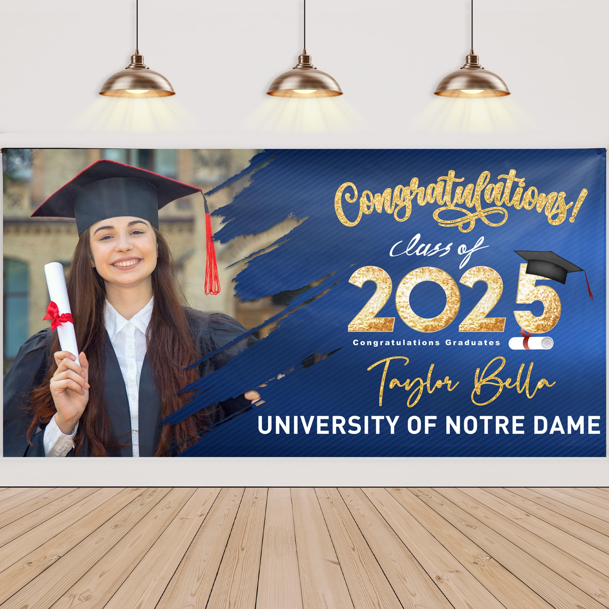 Personalised School Leavers Graduation Banner - Class Of 2025, Gold Balloon Theme, 2 Pack