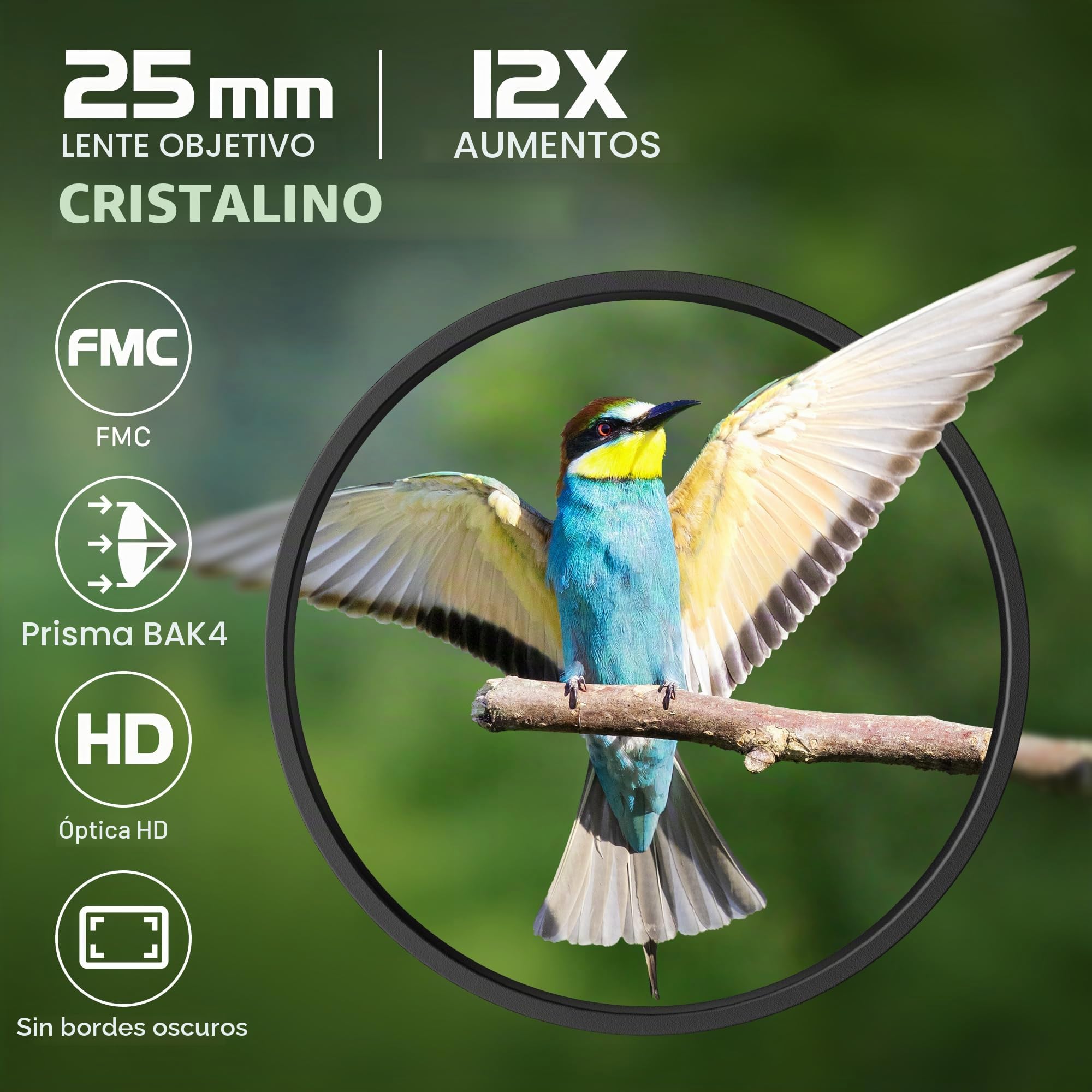 Kylietech Prismaticos Compactos 12 x 25, Prismáticos Ligeros para Adultos y Niños, óptica FMC Multi-Coated y Prismas BAK-4, Ideales para Deportes al Aire Libre, Viajes y Caza, Conciertos
