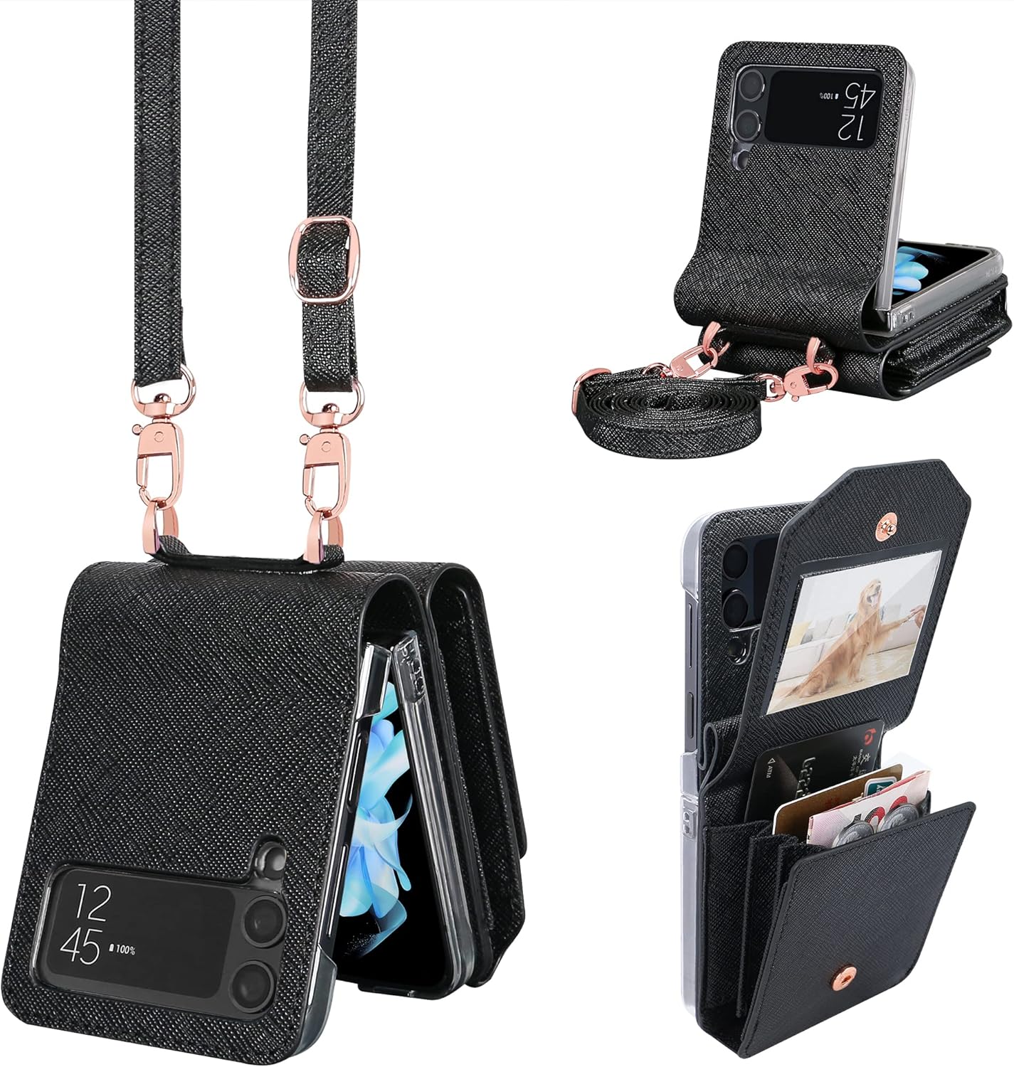 XIMAND for Samsung Galaxy Z Flip 3 Accordion Crossbody